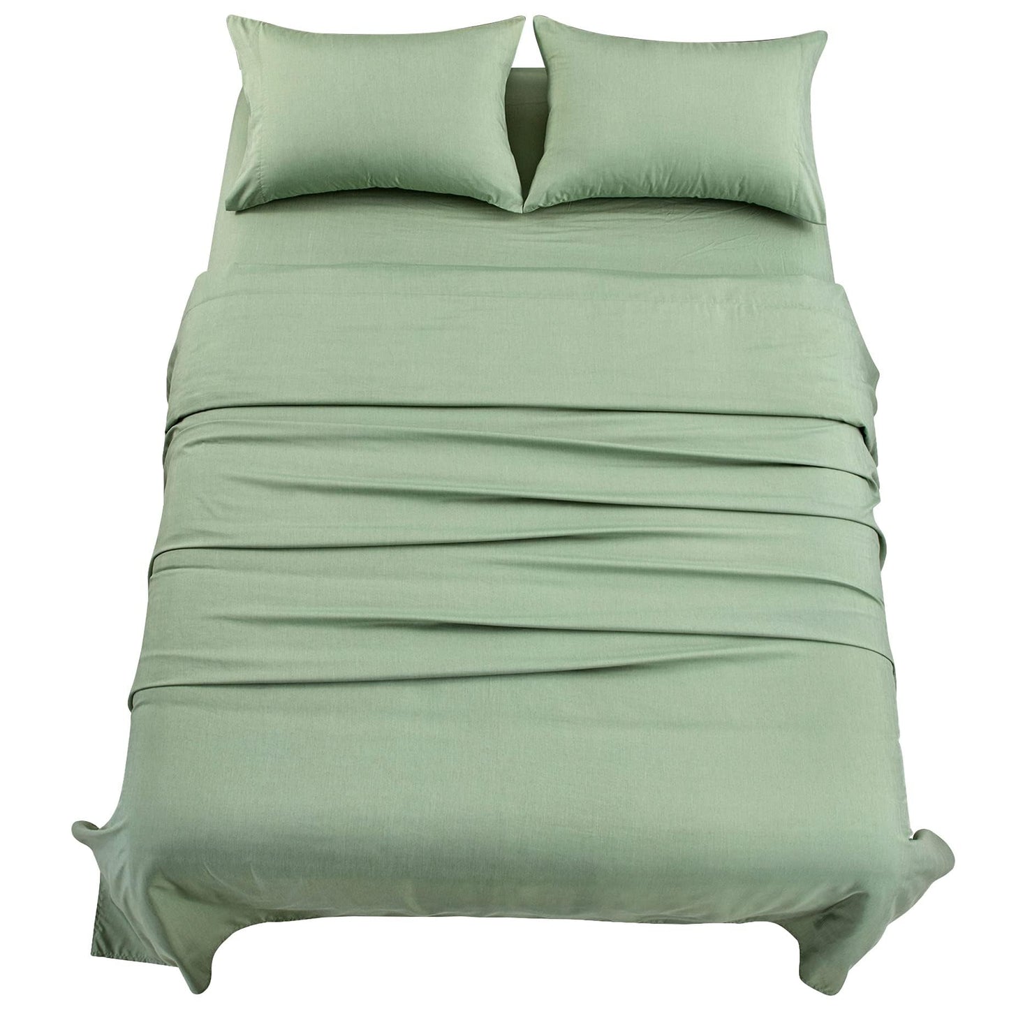 Mooreeke Bamboo Draps Queen Sheets, Cooling Bed Sheets Rayon Derived from Bamboo, Green Breathable & Soft Bed Sheets