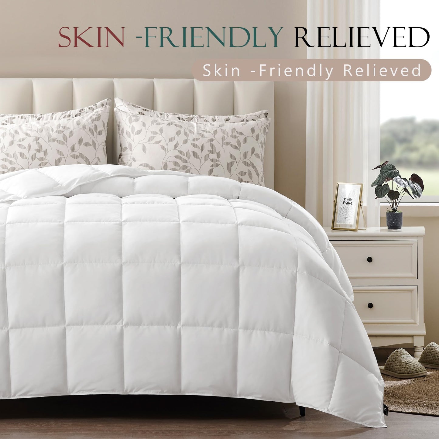 ACCURATEX Lightweight Duvet Insert King Size - Summer Bedding Comforter - 250GSM Filled Thin Duvet - Soft & Breathable, Quilted Comforters with 8 Tabs,White,King 104x90 Inches