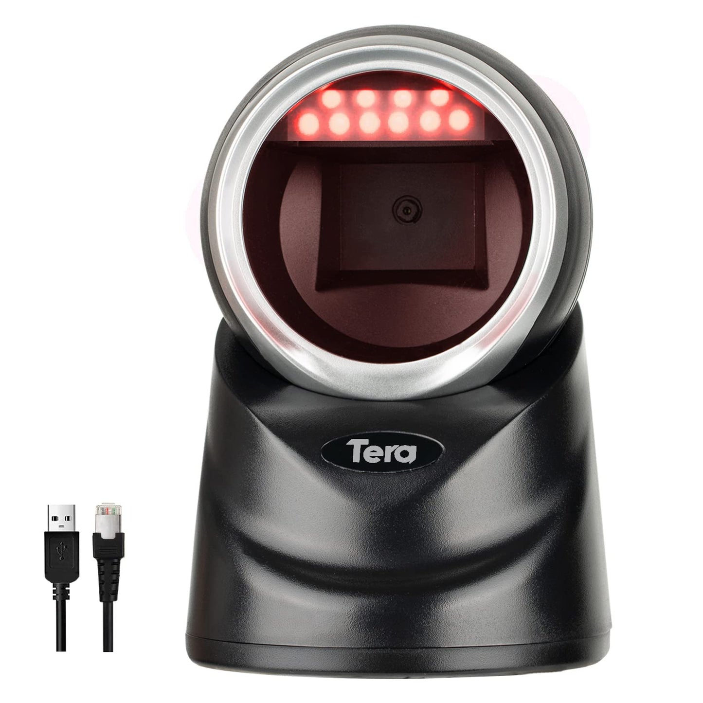 Tera 1D 2D QR Desktop Barcode Scanner Omnidirectional Hands-Free USB Wired Barcode Reader Scanner with Automatic Image Sensing Scanning Platform Scanner for POS Supermarket Library Retail Store 9100