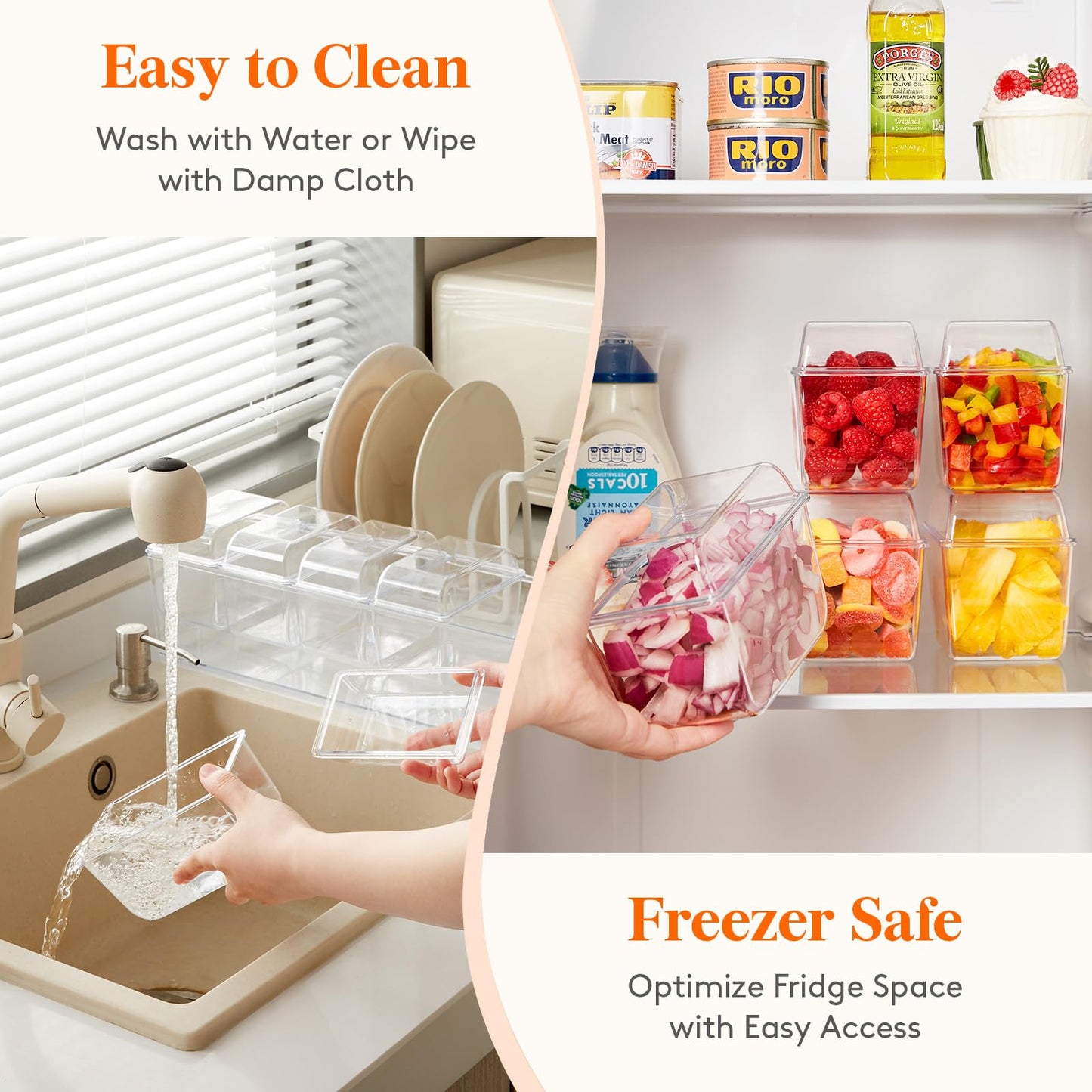 Lifewit 2 Pack Ice Chilled Condiment Caddy with 5 Containers(2.5 cup), Condiment Server with Separate Lids, Serving Tray Platter for Bar Accessories, Fruit, Salad, Taco, Party Garnish