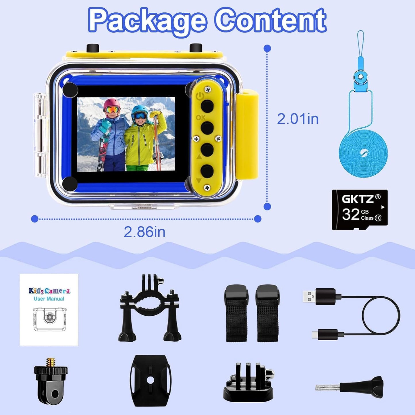 GKTZ Kids Camera - Underwater Camera Birthday Gifts for Girls Boys Children Digital Waterproof Camera with 32GB SD Card, Pool Toys for Kids Age 3-12 (Dark Blue)