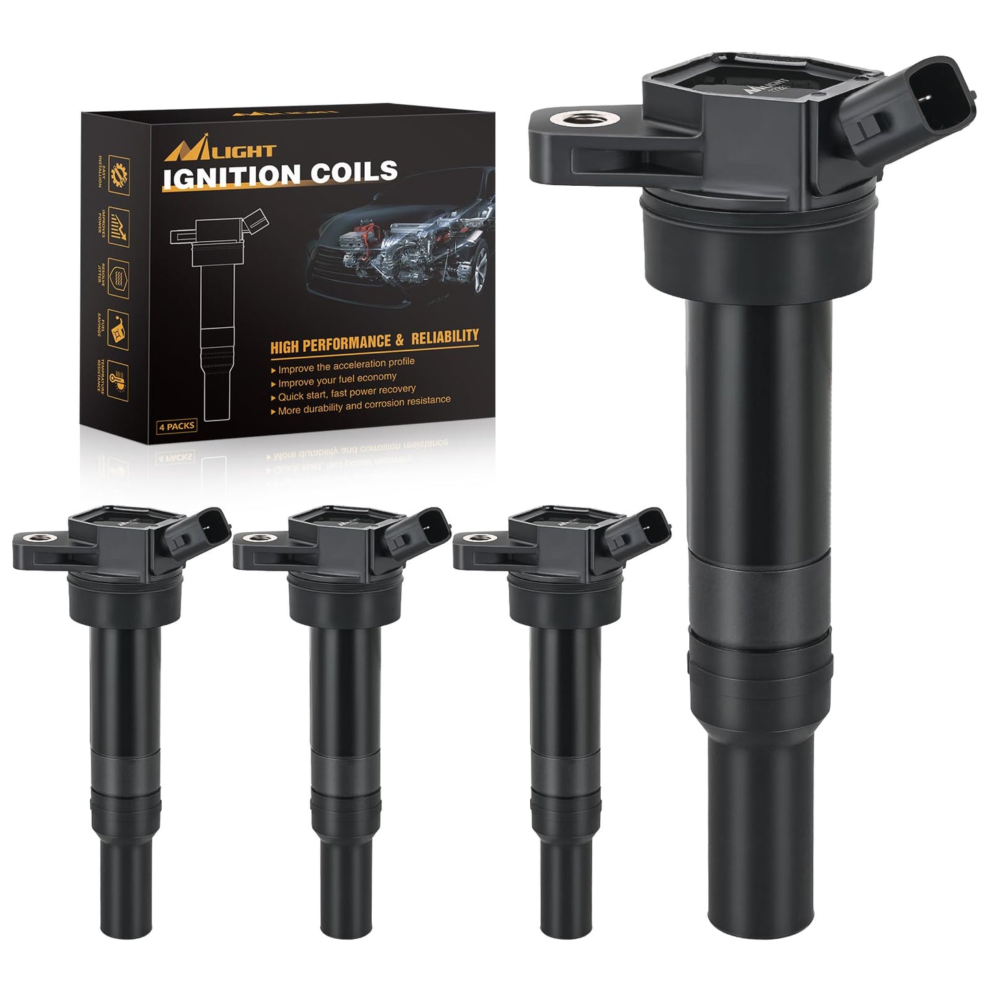 Nilight Ignition Coil Packs Set of 4 Fit UF651 for Hyundai KIA 2011 2012 2013 2014 2015 2016 17 18 19 2020 Tucson Elantra Soul FORTE 1.8 2.0L OE#5C1861 C1804 11788511 273002E000 (2-pin) Ignition Coils
