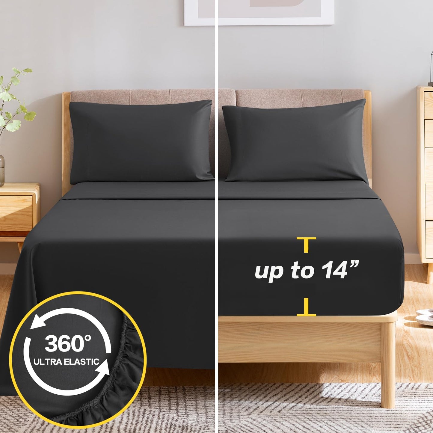 KELTARO Queen Size Comforter Set - 7 Pieces, Bed in a Bag Bedding Sets with All Season Soft Quilted Fluffy Reversible Comforter,Flat Sheet,Fitted Sheet,2 Pillow Shams,2 Pillowcases,Dark Grey
