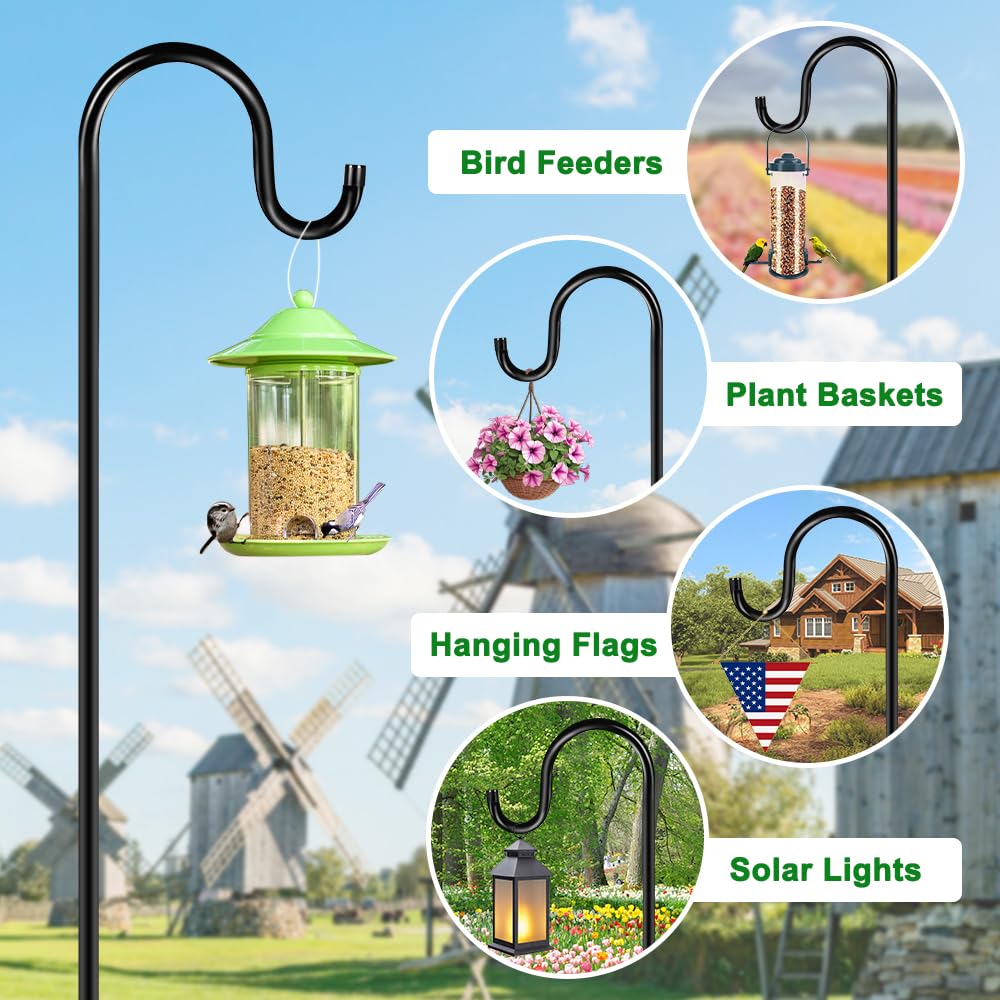 72" Shepherds Hooks for Outdoor, Heavy Duty Bird Feeder Pole with 7 Base Prongs, Adjustable Garden Hanging Holder for Bird Feeders, Solar Light Lanterns, Garden Plant Hanger Stands,2 Pack