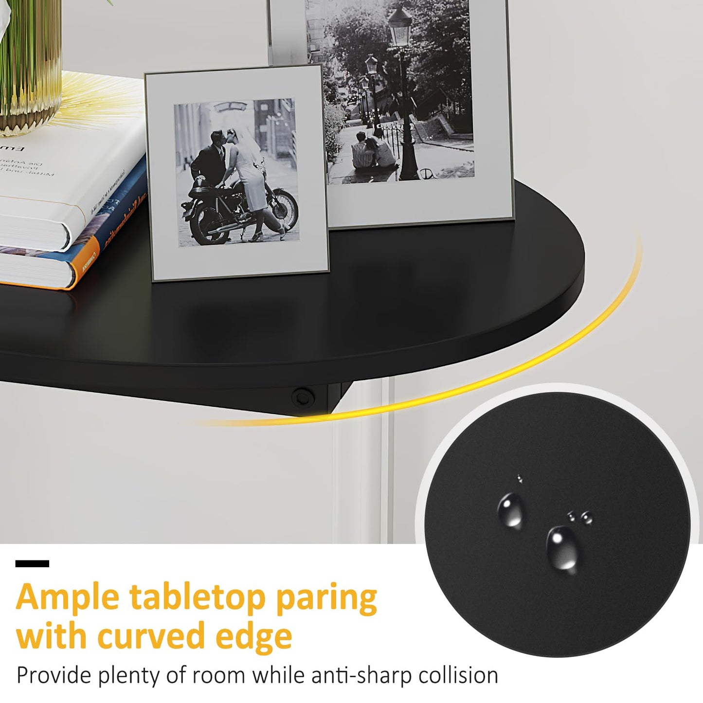 Hosfais Small Side Table End Table, C-Shaped Wood Coffee Table TV Tray for Eating Couch Tables for Small Space, Living Room (Black)