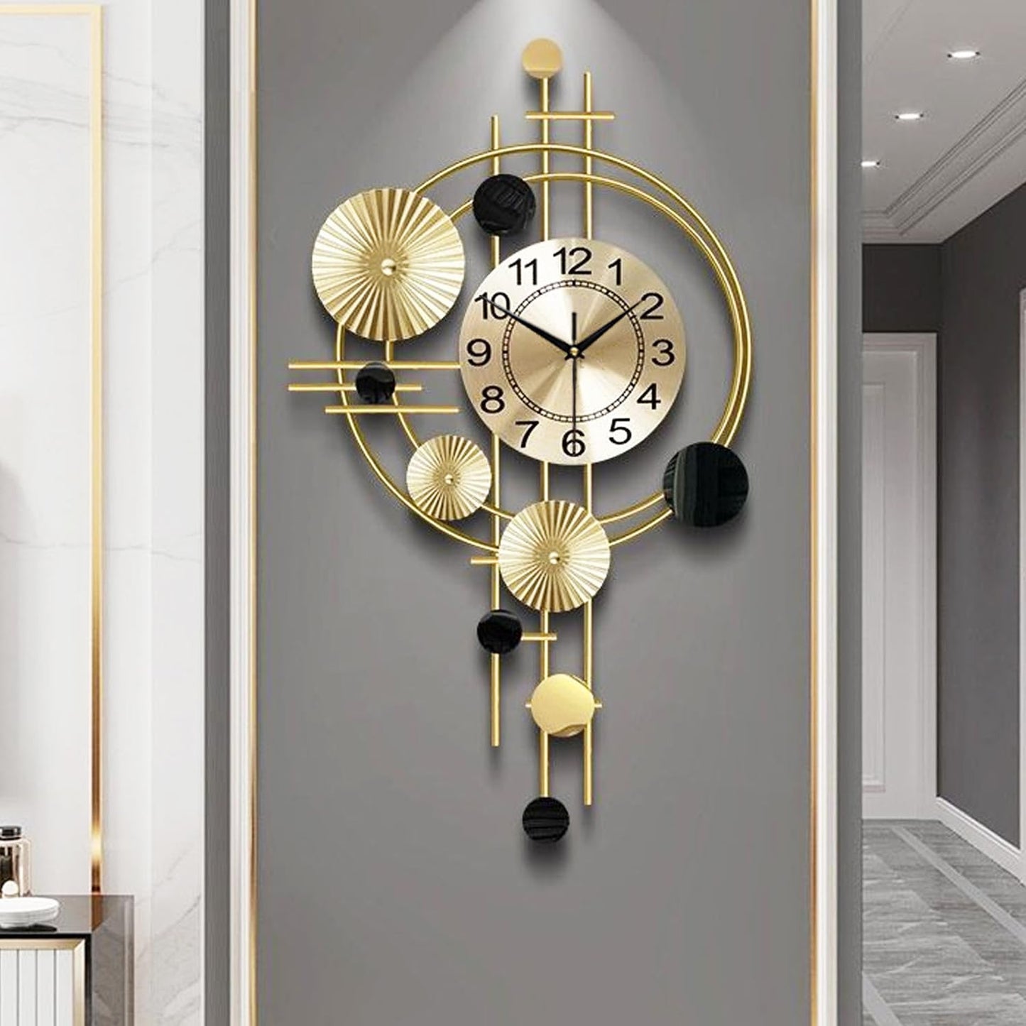 Large Wall Clock for Living Room Decor, Wall Clock for Kitchen, 17.8x30.7nch Big Wall Clock Decorative, Metal Wall Art, Analog Large Clock for Bedroom, Home, Kitchen, Office, Wall Decor (Golden)