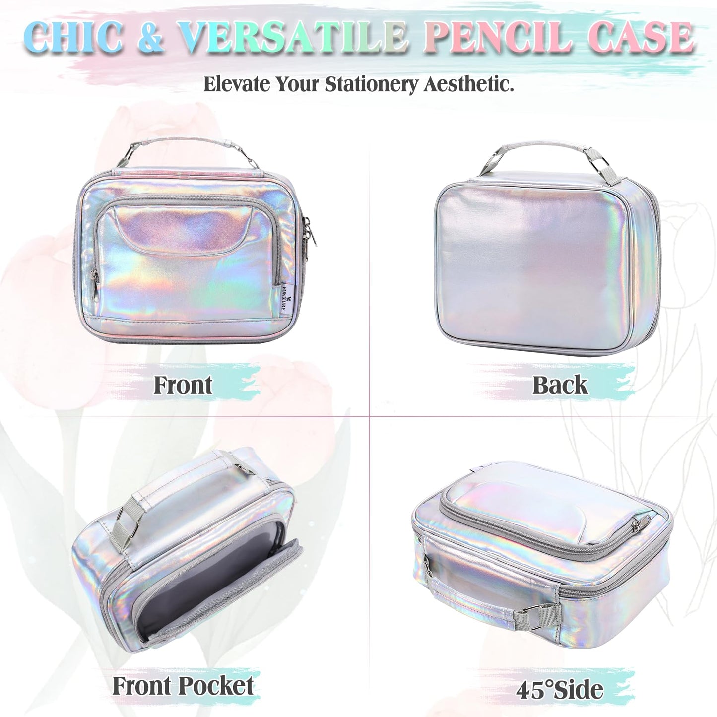 Pencil Case, VONXURY Large Capacity Pencil Pouch Holder Portable Pen Organizer with 2 Detachable Layers 54 Slots Multiple Zipper Bag for School Office College