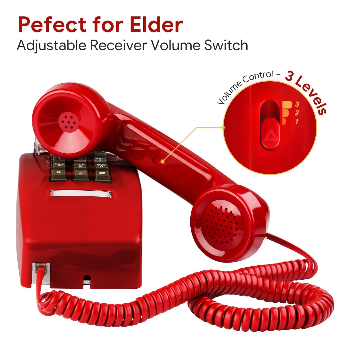 Retro Wall Phones for Landline with Mechanical Ringing Classic Corded Wall Mounted Telephone with Indicator Waterproof Old Style Phone for Home Hotel and Office