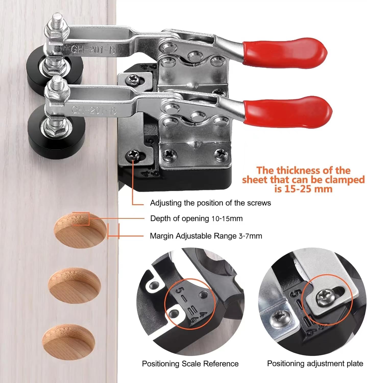 35 mm Concealed Door Hinge Jig, Aluminum Alloy Cabinet Hinge Jig with 2 Retaining Clips, Accurate Clamp Hinge Drill Jig with Accessories, Woodworking Tool for Doors Cabinets Hinges Mounting