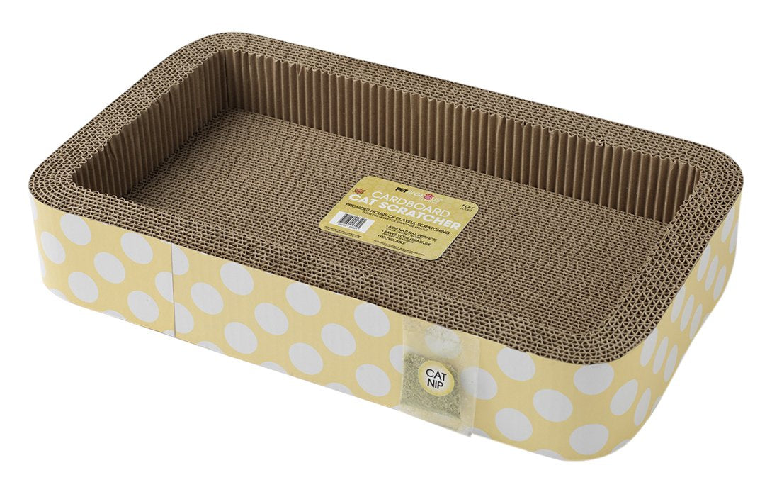 Petrageous 13079 Jerrys Rectangular Corrugated Cat Lounge Scratcher 20-Inch Long 12-Inch Wide 3.5-Inch Tall with Cat Nip for Cats or Kittens, Yellow