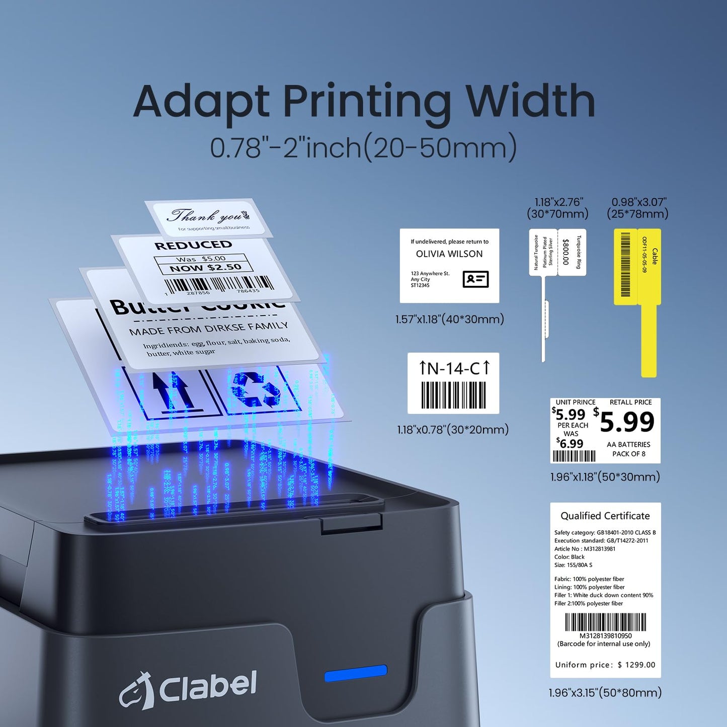 CLABEL 221D Label Maker Machine with Tape, 2 Inch Thermal Label Printer, Desktop Bluetooth Sticker Maker Machine Barcode Labeler Compatible with Phone & PC for Small Business Retail Office