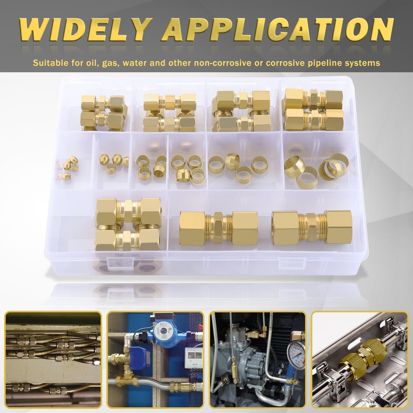 46pcs Brass Compression Tube Pipe Fittings Assortment Kit, Taiidaues 1/8" 3/16" 1/4" 5/16" 3/8" 1/2" OD Compression Union Connector & Compression Sleeves Ferrules