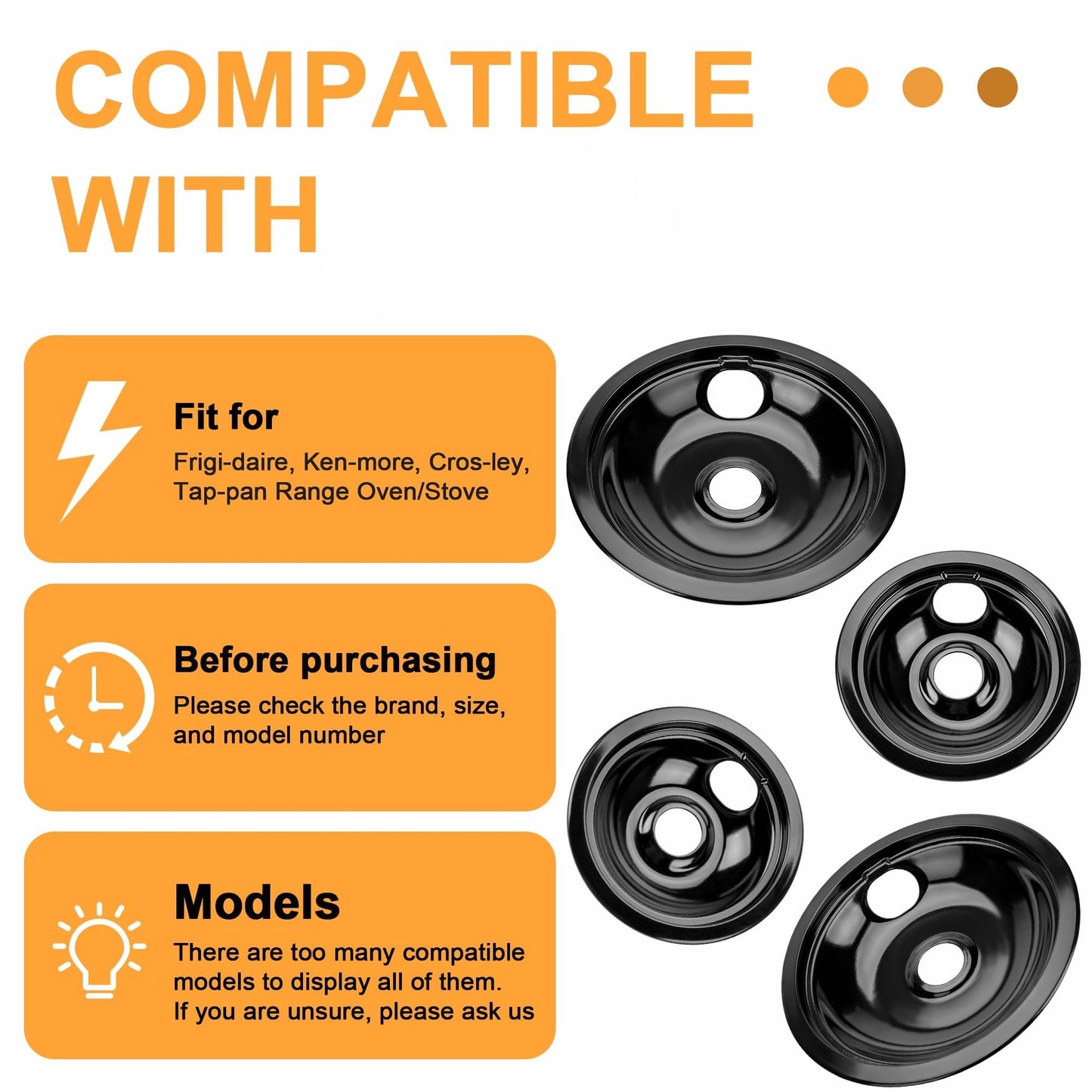 5304430149 5304430150 Porcelain Burner Drip Pan Set Fit for Ken-more, Fri-gidaire Stove Replacement 318067041 318067051 Electric Range Cooktop Includes 2 8-Inch and 2 6-Inch Pans