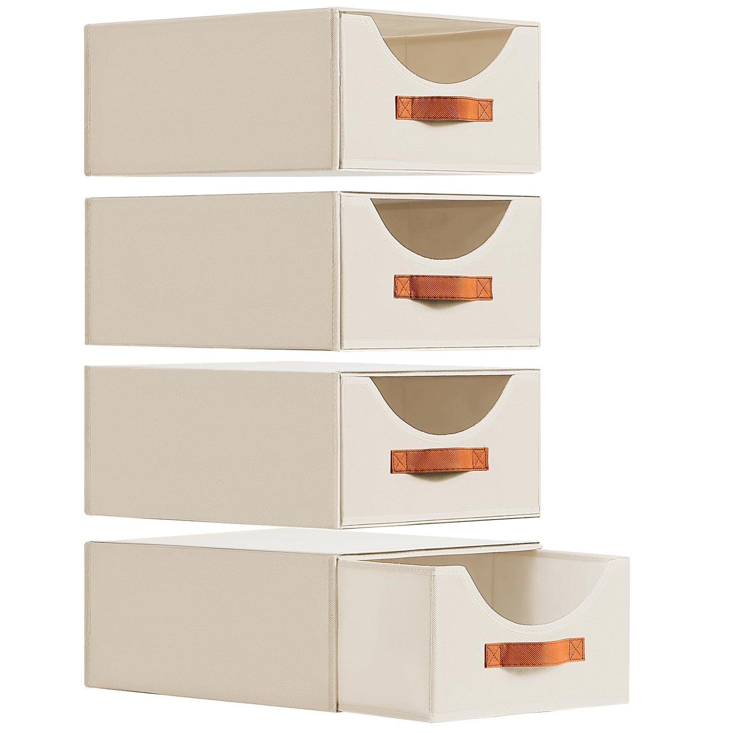 DIMJ Stackable Closet Drawers Organizers - 4 Pack Fabric Basket Foldable Clothing Storage Bins with Reinforced Handles for Wardrobe, Bedroom, Dresser,Shelves (Beige)