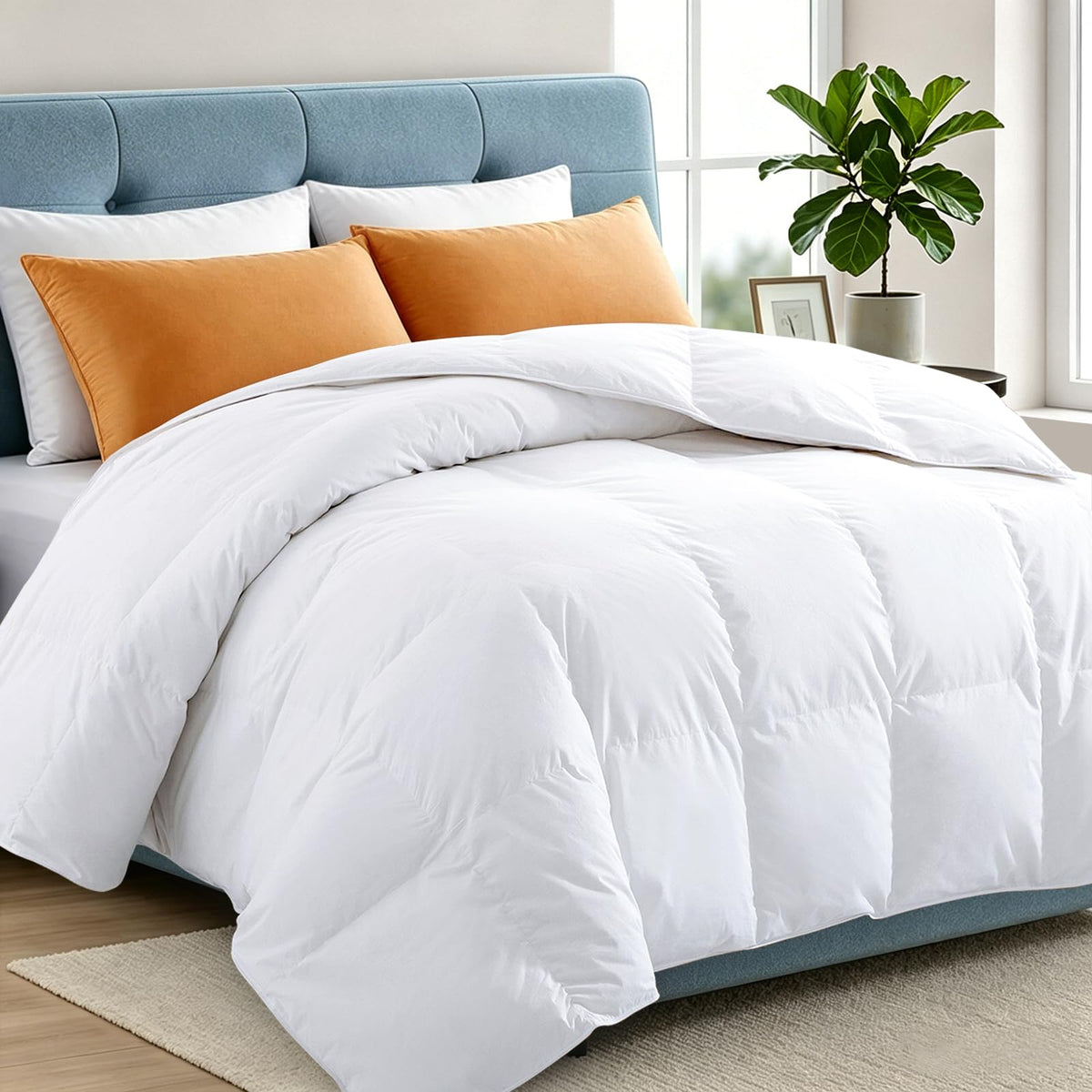 TEXARTIST Premium Queen Comforter, Quilted Down Alternative Duvet Insert, Ultra Soft All Season Breathable Bedding with Corner Tabs, Hotel Style, White, 90x90 Inches