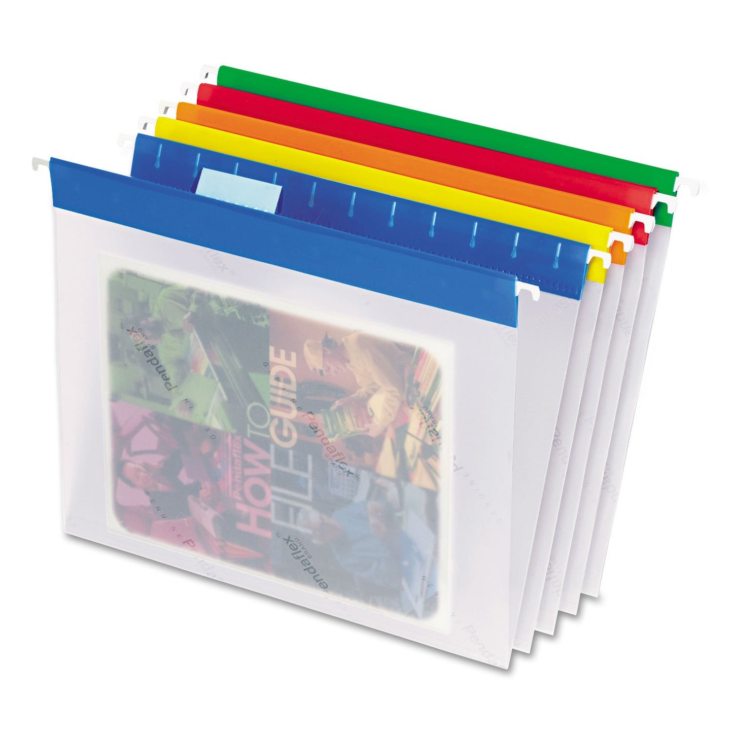 Pendaflex 55708 Easyview Poly Hanging Folders, 1/5 Cut Asstd Top Color Bar/Tabs, Letter, 25/Bx