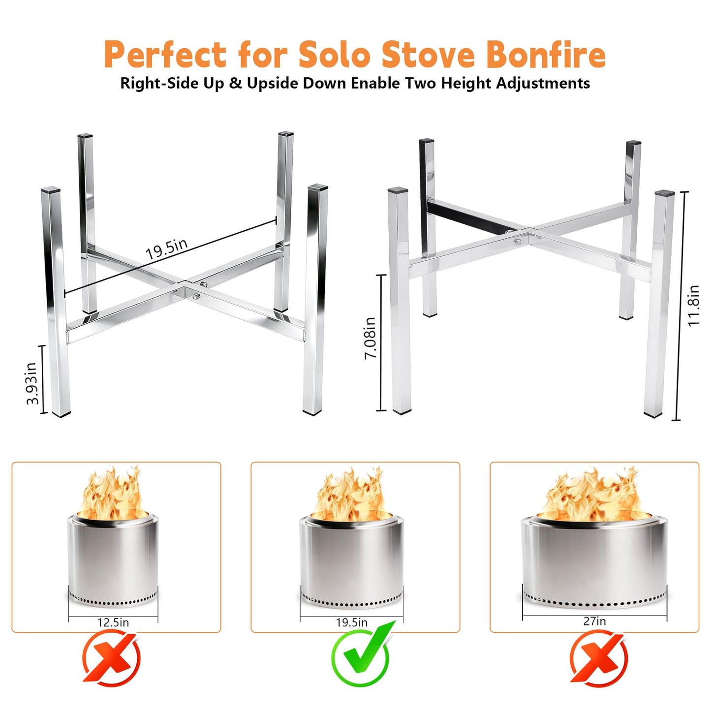 Fire Pit Stand for Solo Stove Bonfire and other 19.5" outdoor Fire Pits | Stainless Steel | Fit for outdoor Camping, Backyard Gatherings & Tailgating