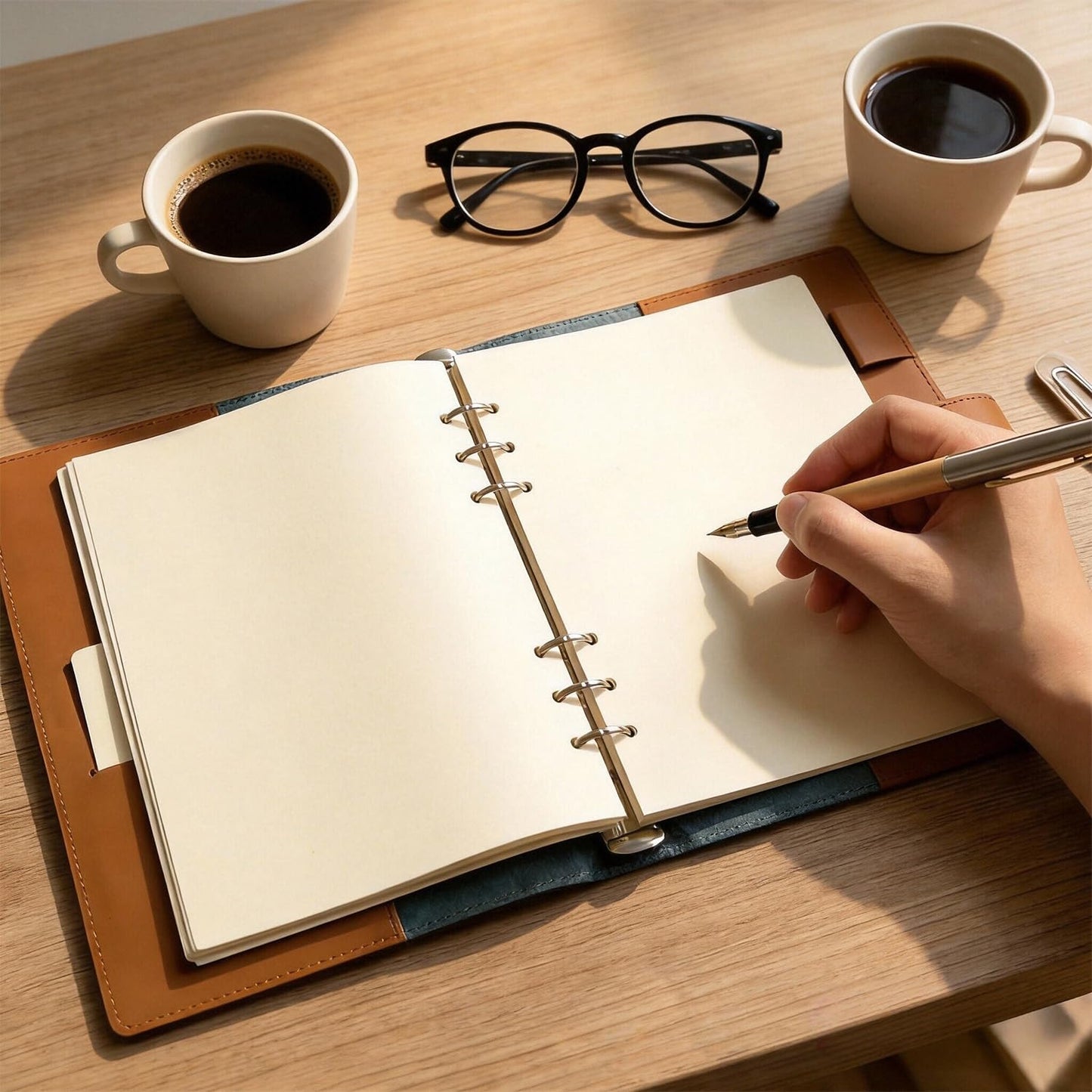 Acidea Refillable A5 Leather Binder Notebook, Vintage Organizer with 6-Ring Metal Binder, 200Pages Blank Paper, Pen Loop & Pocket, leather Planner for Office School Travel Business Planning Writing