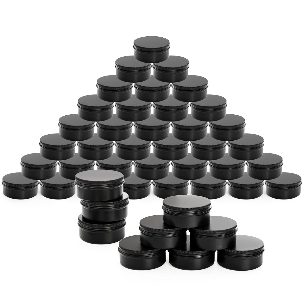 Foraineam 48 Pack 4 oz Metal Round Tins with Screw Lid, Black Aluminium Empty Candle Tins Storage Tin Jars, Cosmetic Sample Containers Travel Tin Cans for Salve, Cream, Spices or Candles