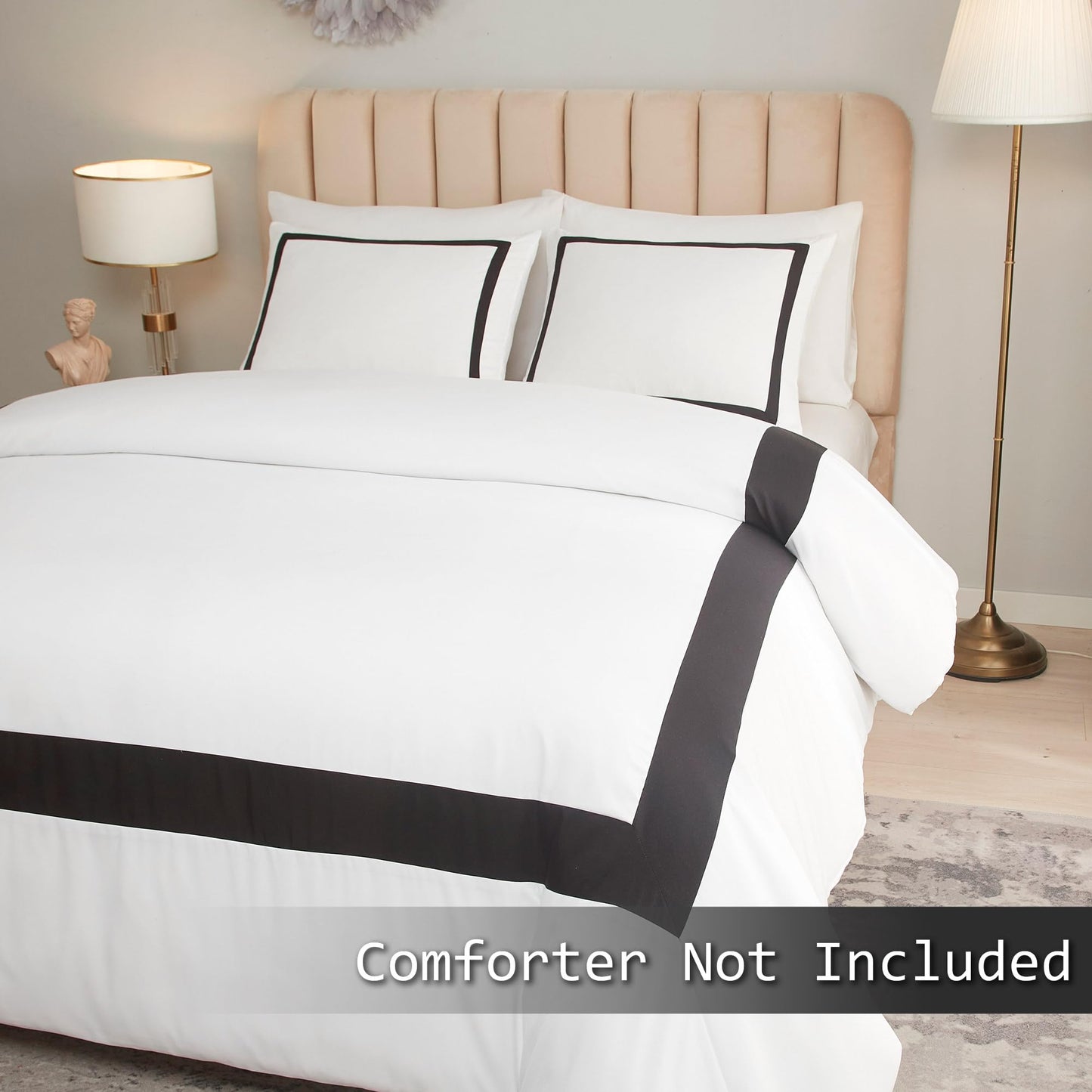 OSVINO Hotel Duvet Cover Set 3Pcs Microfiber Line Pattern Pillowcases Ultra Soft Breathable Bedding Comforter Quit Cover with Pillowcases, Black, Full/Queen