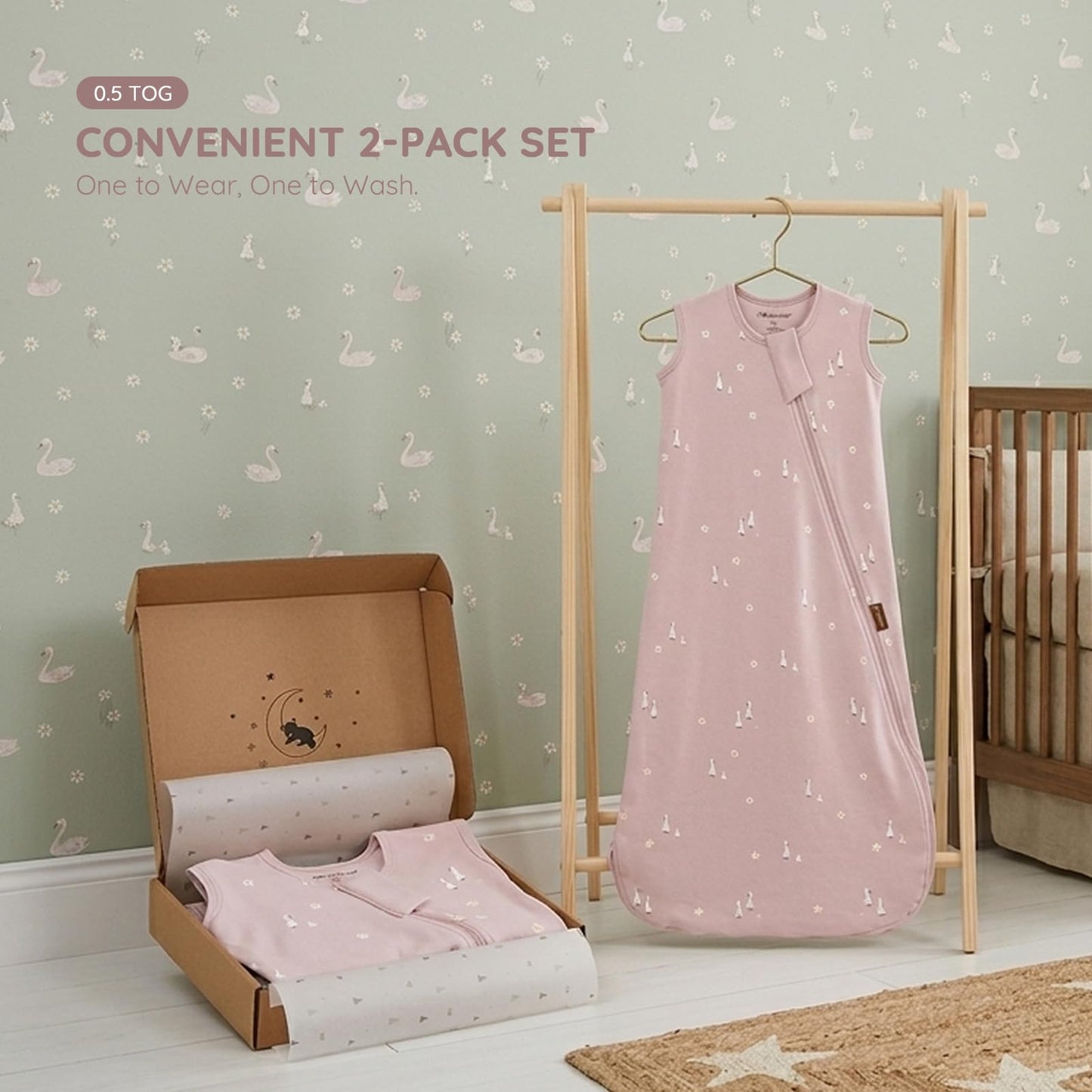 Mosebears Unisex Baby Sleep Sack Summer 0.5 Tog Wearable Blanket,Cotton Breathable with 2-Way Zipper,M(6-12 Months)
