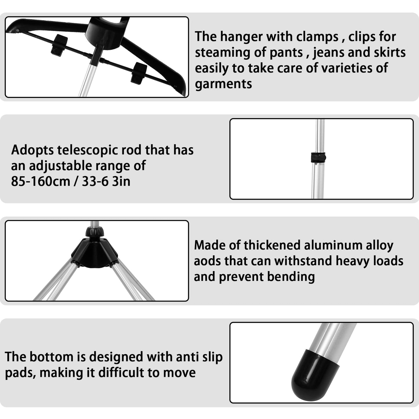 Handheld Garment Steamer Rack, Garment Hanger for Steaming Clothes Stand, Telescopic Garment Steamer Rack, Height Adjustable, Foldable Standing Garment Hanger for Steaming Clothes (black)