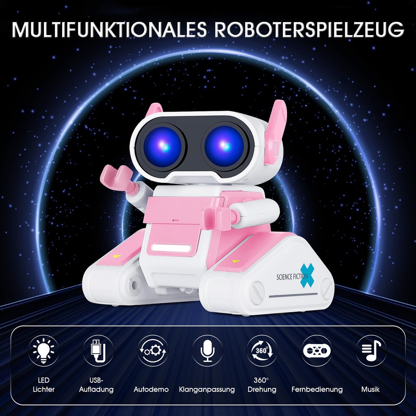 Winthai Robots Toys for Kids with Colorful LED Pink, Remote Control Robot Toy with LED Eyes, Flexible Head & Arms, Dance Moves and Music Toys for Kids Boys/Girls, for 3-12 Year Toddler Kid Children