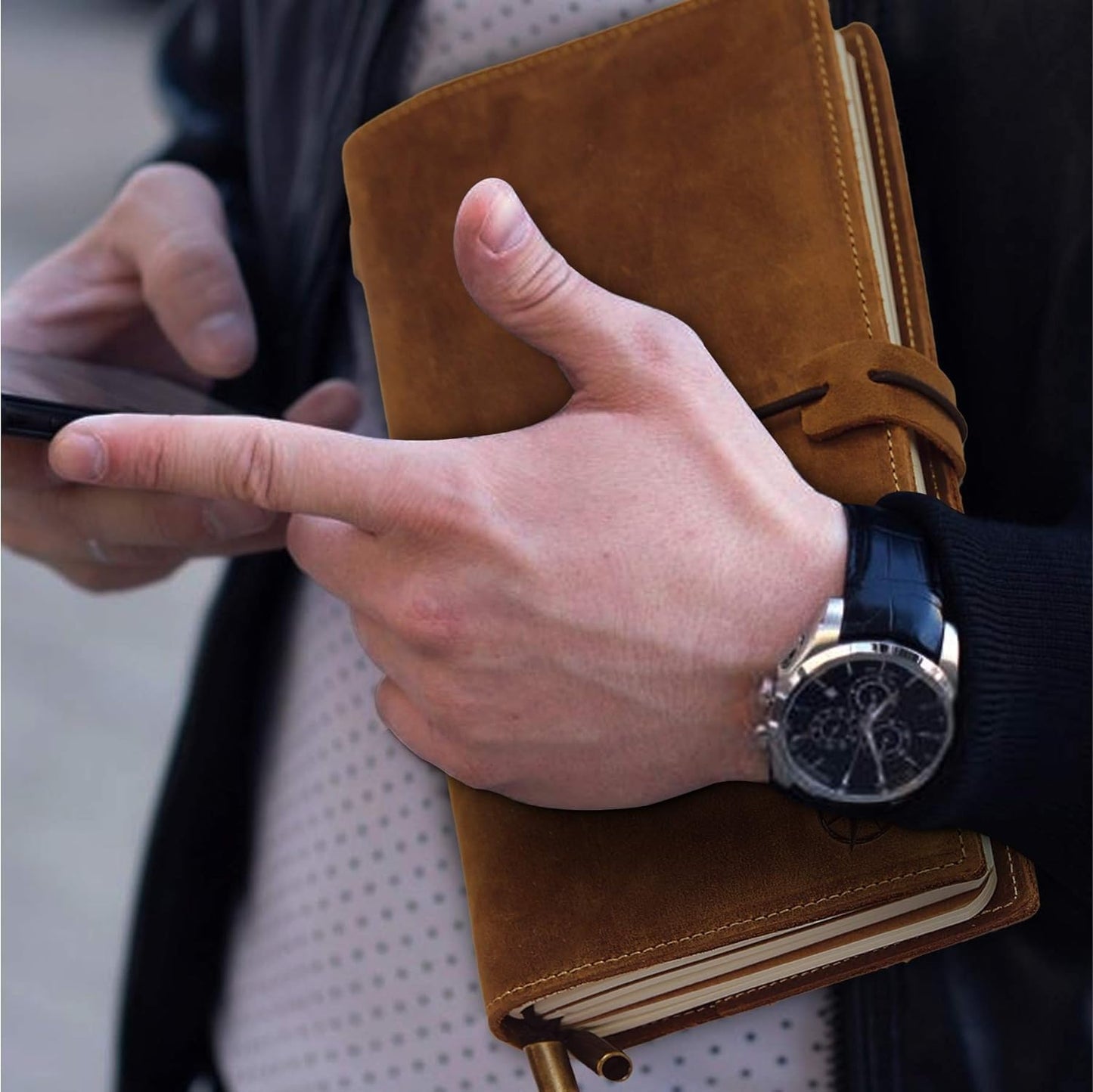Wanderings Leather Travel Journal with Pockets -4.75" x 8.5" (12 x 22cm) - Refillable Notebook Organizer - Hand-Crafted Genuine Leather Notebook with Pockets for Travelers - Blank Inserts