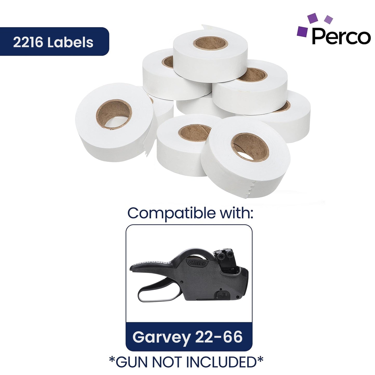 Perco White Garvey 2216 Pricing Labels for Garvey 22-66/22-77/22-88 Two Line Pricing Gun - 9 Rolls, 1 Sleeve - 9,000 Pricemarking Labels and 1 Inker Included
