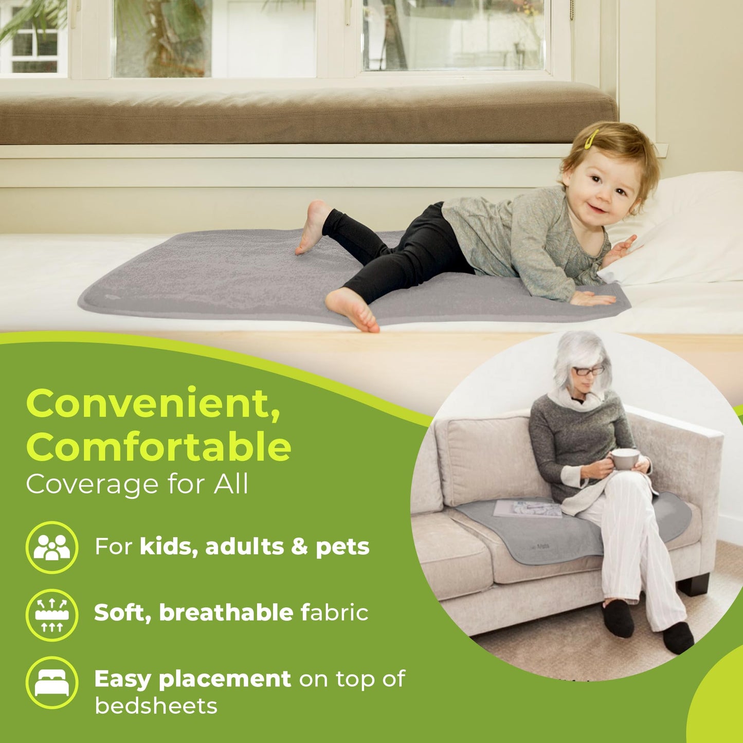 PeapodMats Bedwetting & Incontinence Waterproof Bed Mat - Reusable Underpad. Secure Placement & Breathable. Washable. Enviro Friendly 3x3 (Sand) Mattress Protector & Pee Pad for Kids & Adults