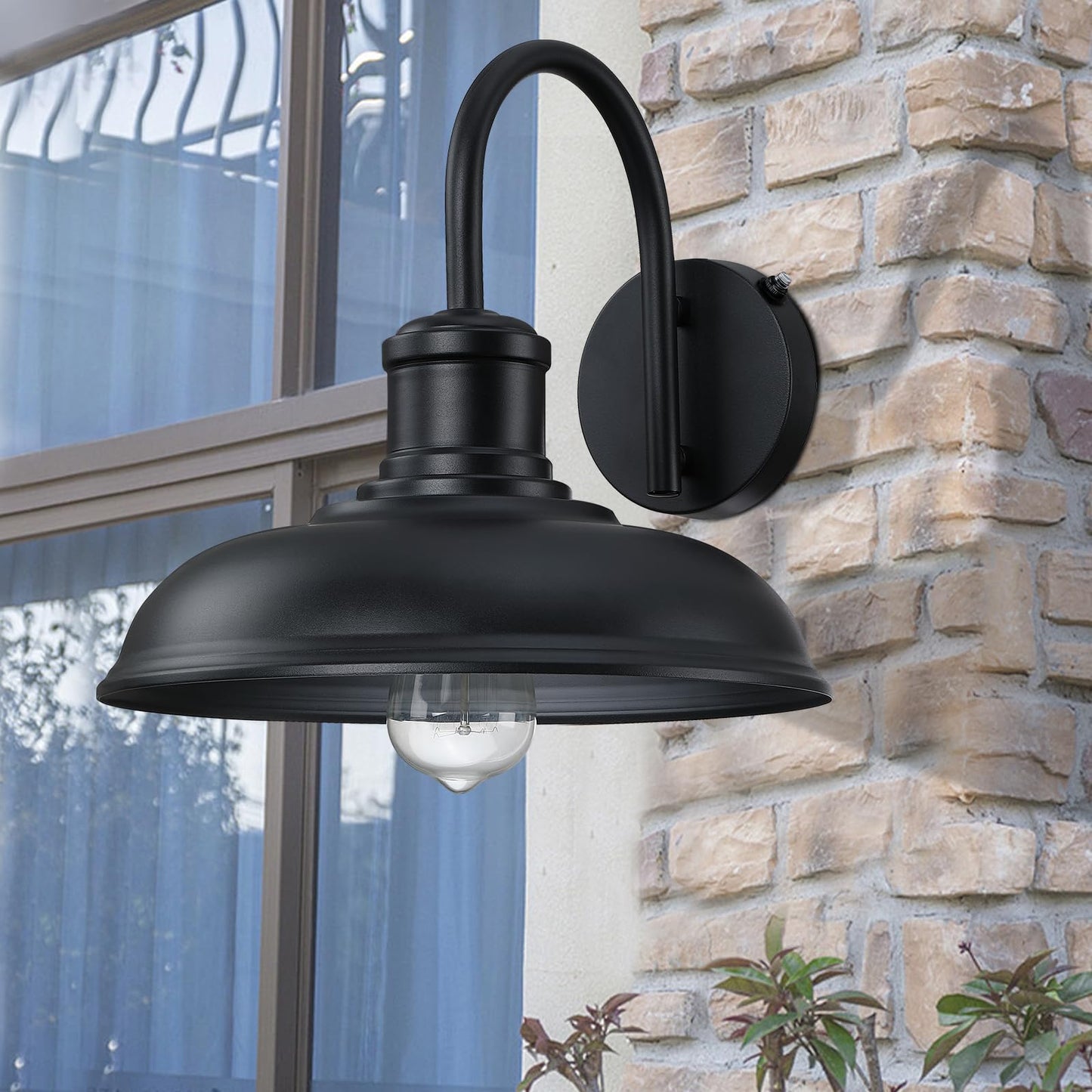 MYHXQ 12'' Dusk to Dawn Outdoor Gooseneck Barn Light, 2-Pack Outdoor Wall Sconce Farmhouse Exterior Light Wall Lighting Fixture Industrial Black Wall Lantern for Porch, Entryway, Garage, Black