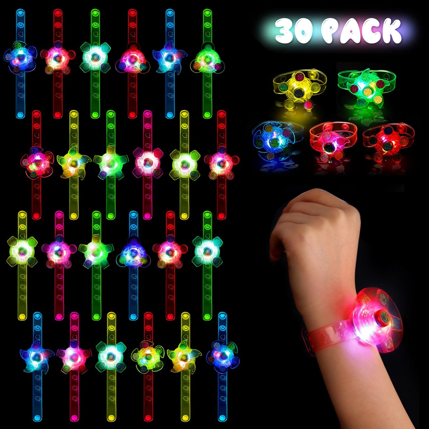 SEKEAHU 30 Pack Glow in The Dark Halloween Party Supplies for Kids, Christmas Stocking Stuffers Party Favors Light up Bracelets Toys, Loot Bags Fillers Birthday Party Supply, Goodie Bags Stuffers Gift