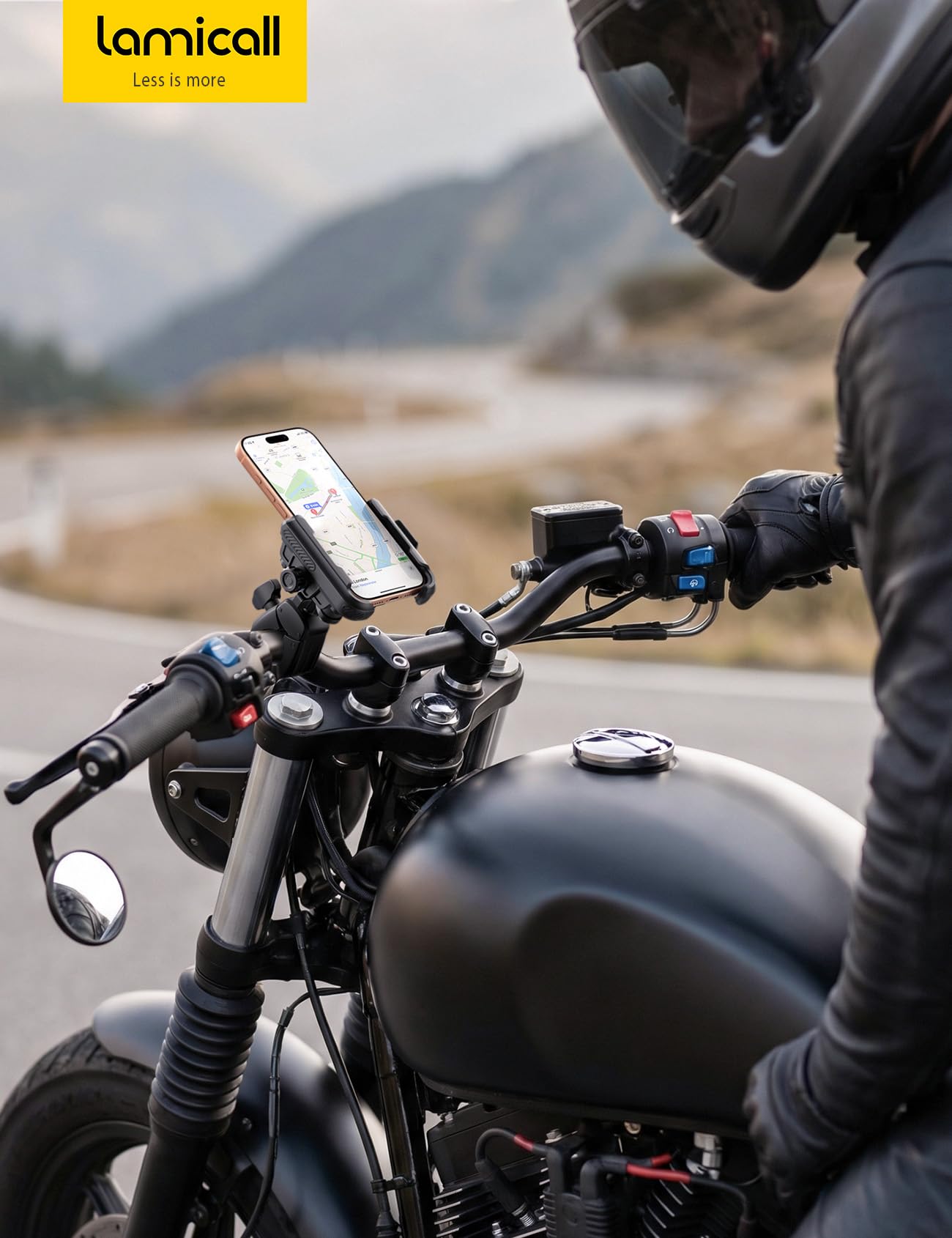 Lamicall Motorcycle Bike Phone Mount - [Upgrade Vibration Dampener] [Camera Friendly] Bike Phone Holder Handlebar Clamp, Bicycle Phone Mount,Mom Gift iPhone 17 16 Pro Max, Galaxy S25 S26 Ultra, 6-7.2"