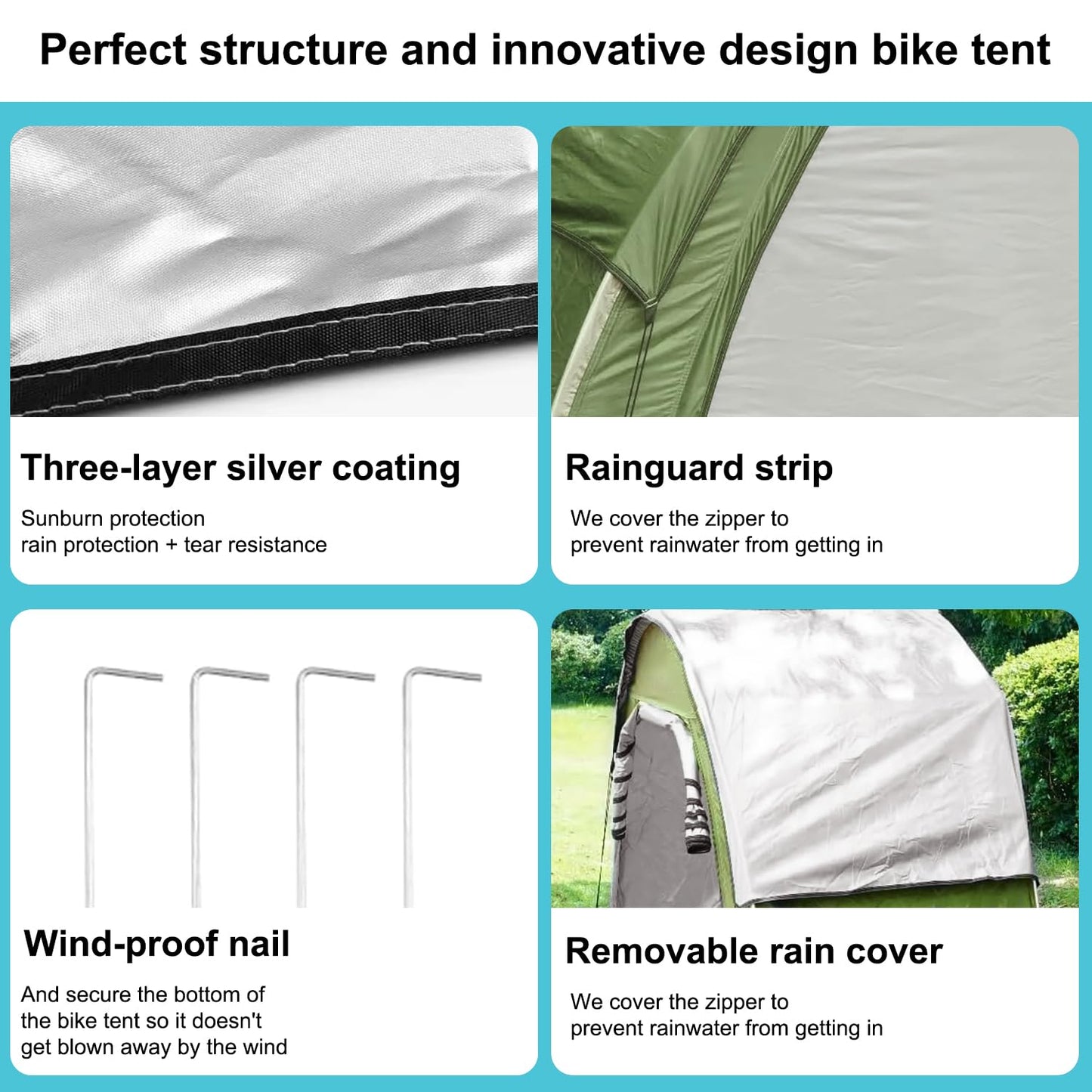 Bike Storage Tent Portable & Waterproof Bicycle Shed for 2 Bikes with Rain Cover, Heavy Duty Outdoor Bike Shelter Cover Backyard Storage