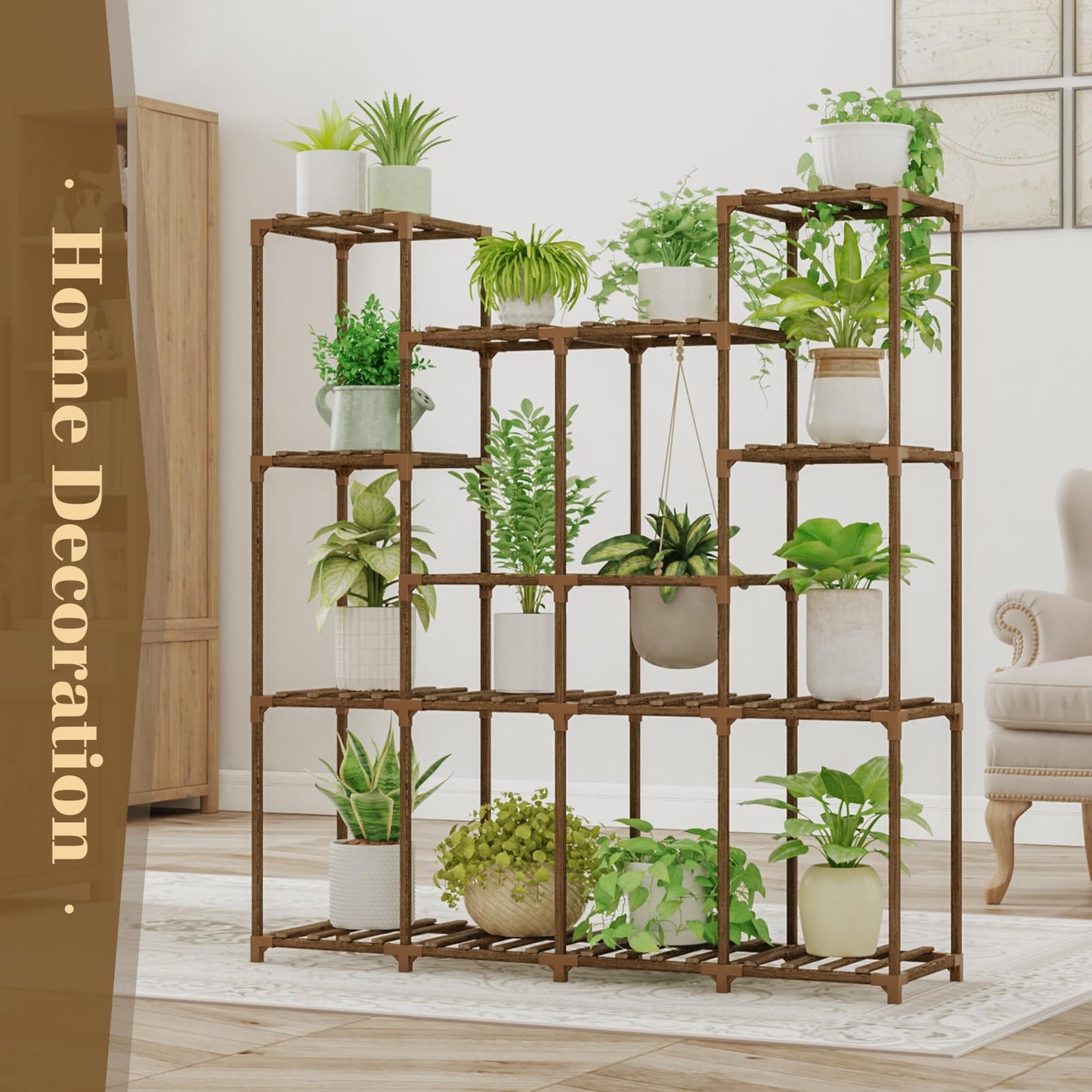 Bamworld Plant Stand Indoor Plant Shelf Tall Outdoor Rack for Garden Balcony Patio Window Living Room 08B
