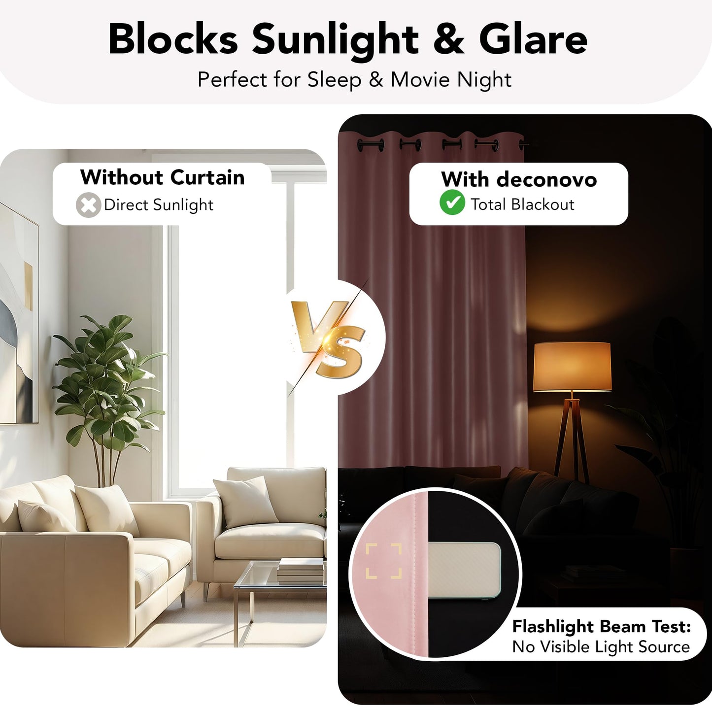 Deconovo Room Curtains, 100% Blackout Doubled Layer Curtains, Total Room Darkening, Window Drapes for Bedroom/Living Room/Little Baby/Girl/Nursery (Set of 2, Crystal Pink,52W by 63L)