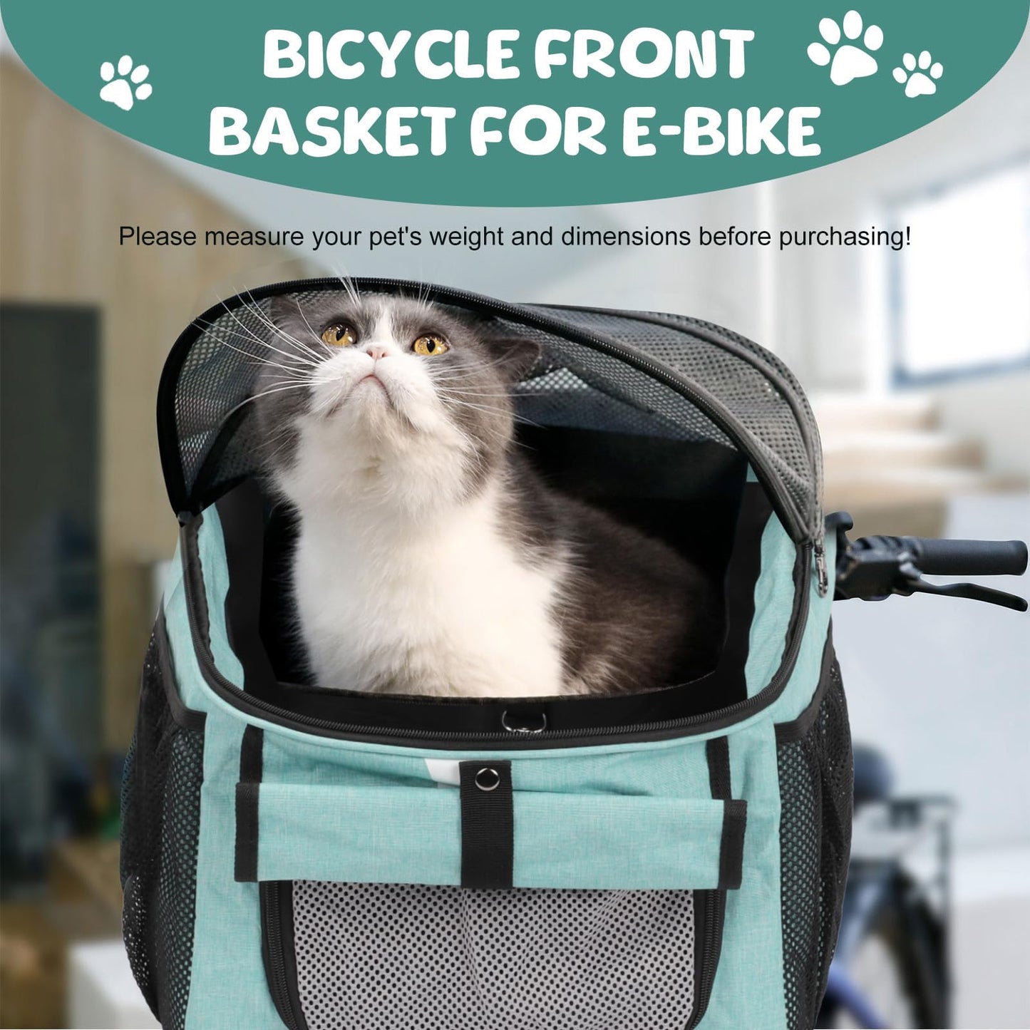 Pet Bicycle Basket, Front Mount Carrier for Small Dogs and Cats, Grey, 37x27x40 cm, 5 kg Capacity (Blue)
