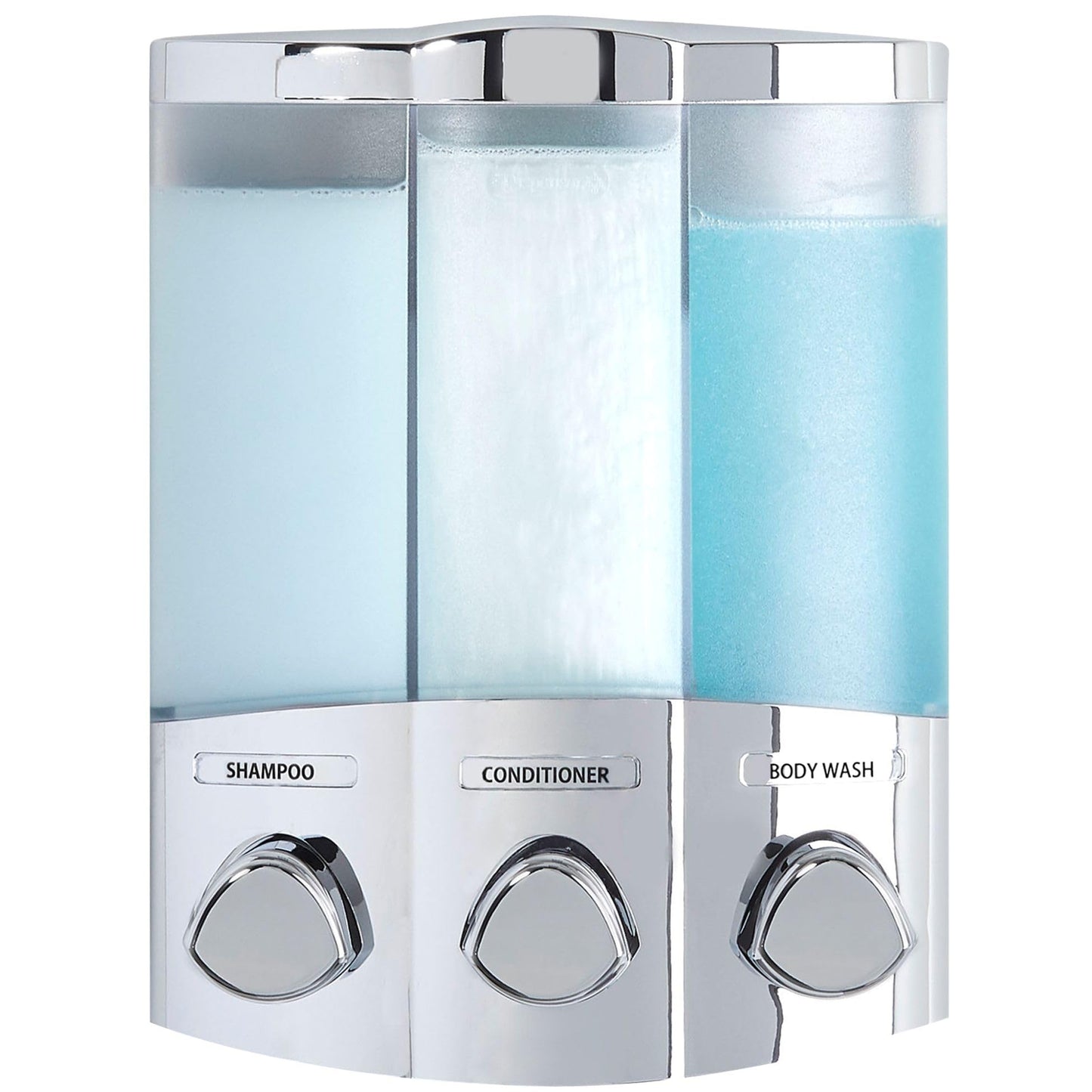 Better Living Products Euro Series TRIO Three Chamber Soap and Shower Dispenser, Chrome