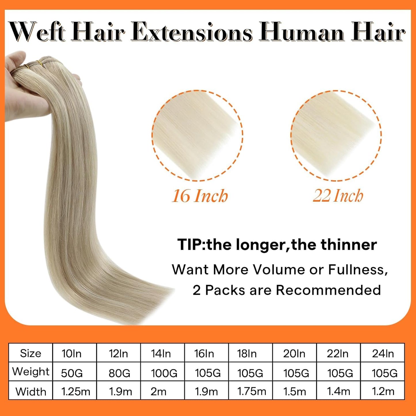Full Shine Weft Hair Extensions Ash Blonde Hair Wefts Human Hair Sew in Blonde Highlight Human Hair Weft Extensions Full Ends Double Sew in Remy Hair Extensions 20 Inch 105g #18/613