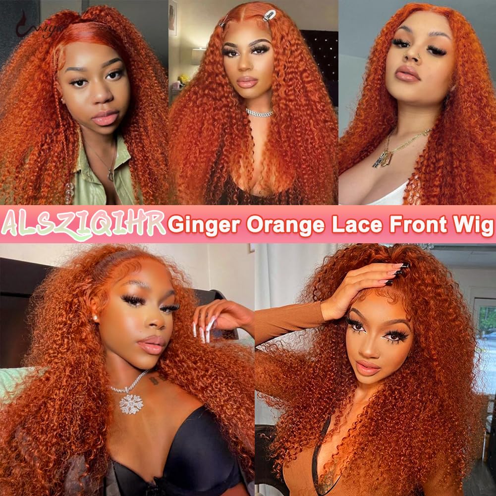 ALSZIQIHR Ginger Orange Water Wave Front Wig Human Hair Color 13x4 HD Transparent Lace Front Human Hair Wig for Black Women 180% Density R