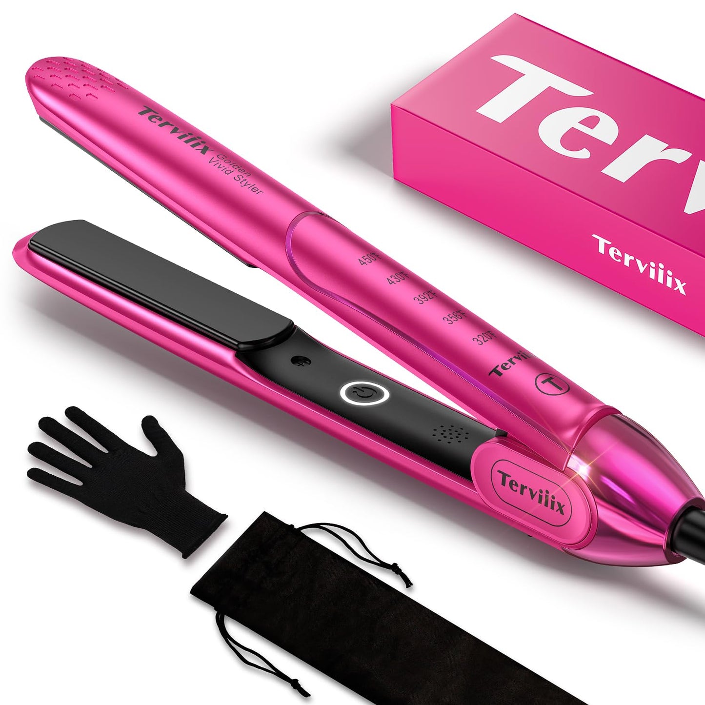 Terviiix 1 Inch Ceramic Flat Iron, Plancha De Cabello Profesional, Non-Snagging Plates, 3X Less Damage, 15s Fast Heating | Hair Straightener and Curler 2 in 1, 5 Adjustable Heat Settings, Hot Pink