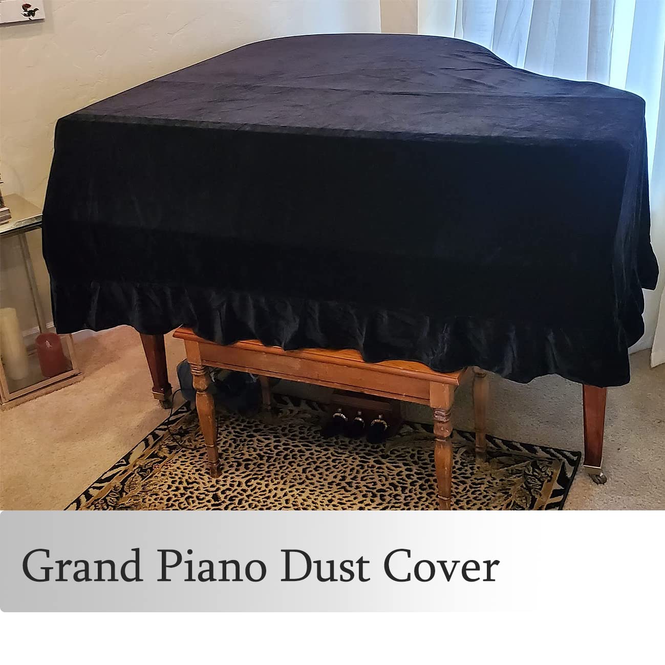 J&C Grand Piano Covers 220G Thicker Pleuche Cloth Golden Velvet 5ft 5.5ft 5’8ft 6ft 6.8ft 7.5ft 8 ft Dust-proof Anti-static Universal (Black, not include chair cover)
