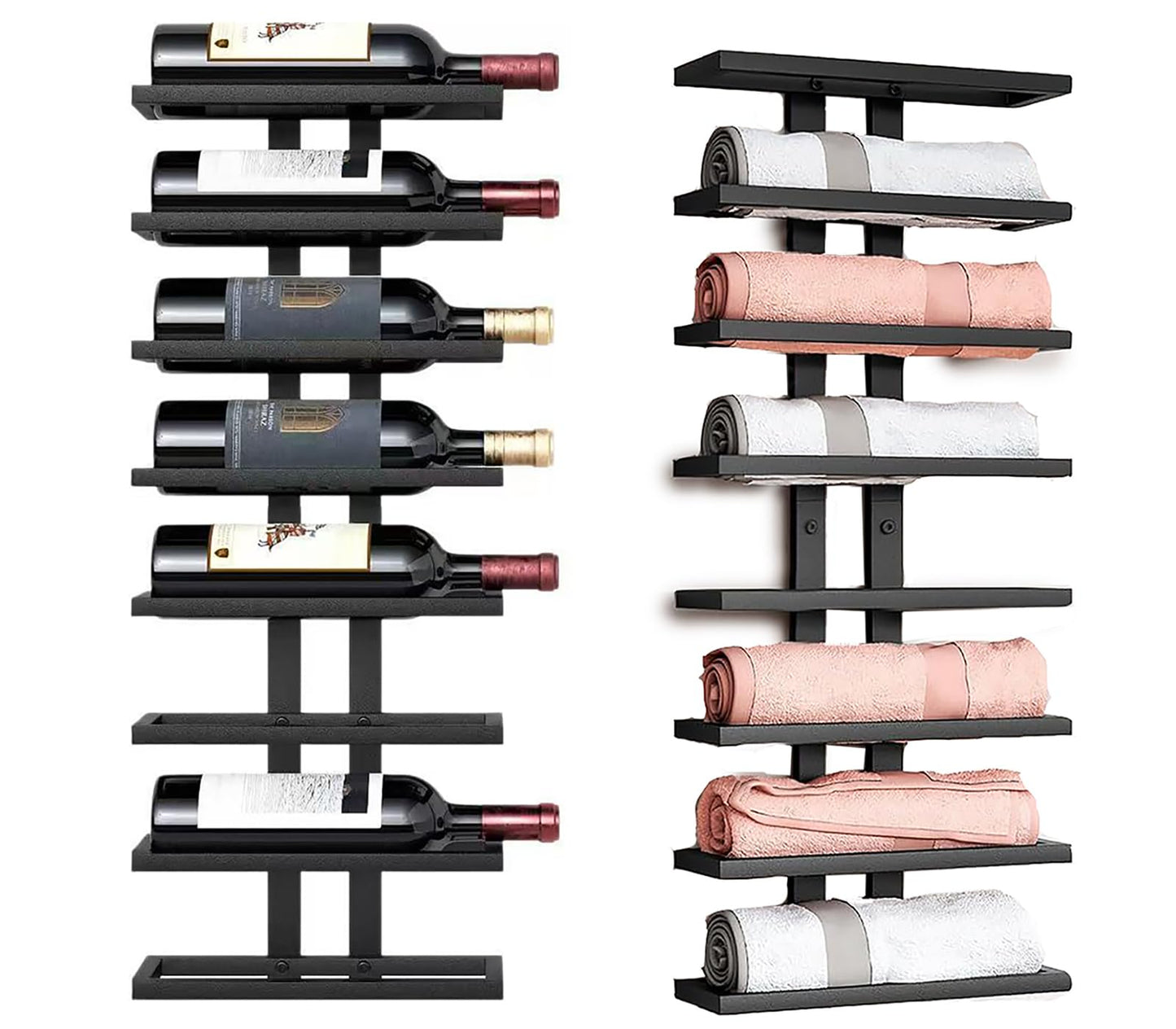 Wall Mount Wine Rack, Detachable Wall Mounted Wine，Wall Racks for Wine Bottles Display and Storage, Hanging Bottle Organizer for Living Room, Dining Room, Wine Cellar, Bar (8 Tier Classic Black)