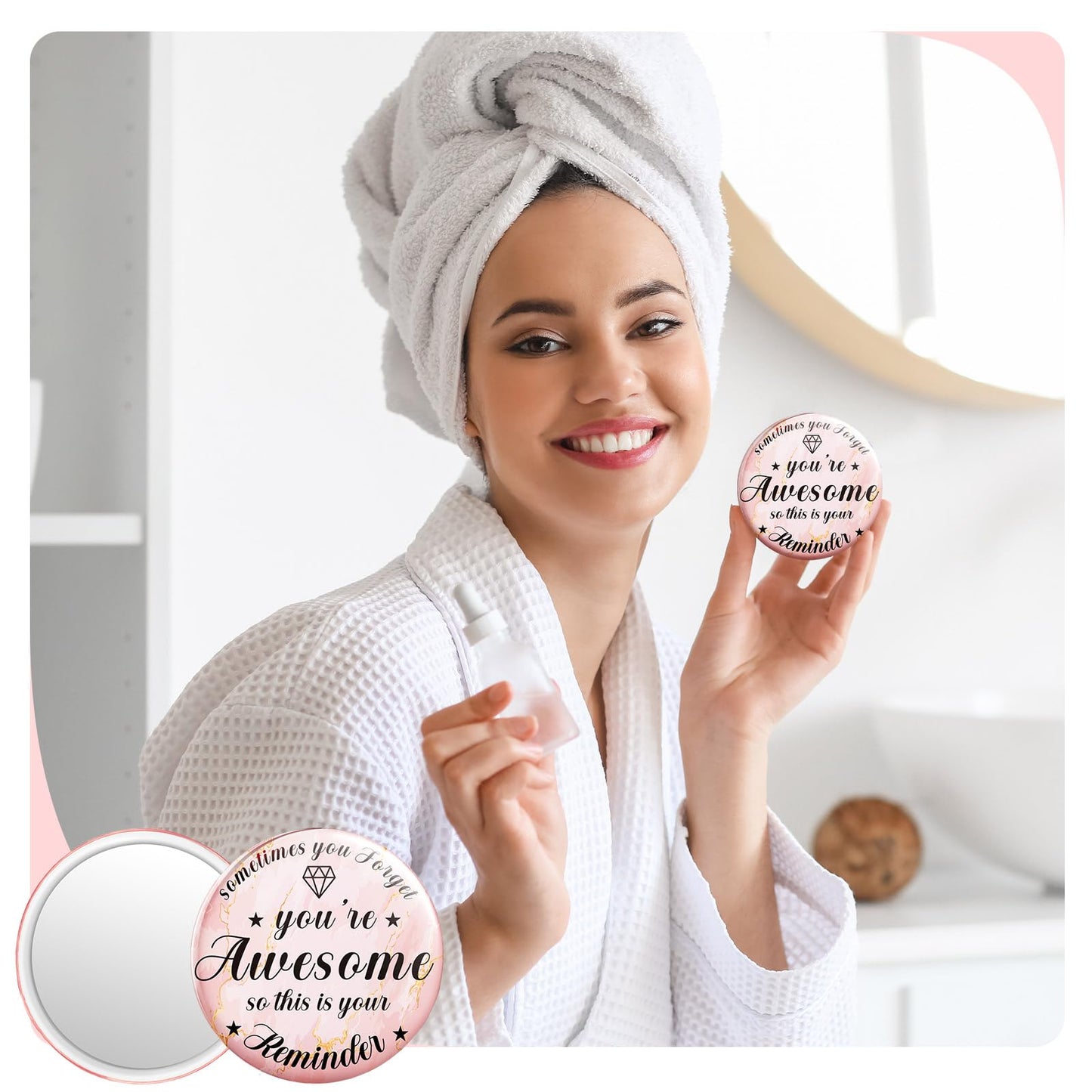 Tradder 120 Pcs 2.76 Inch Inspirational Compact Mirror Bulk Quinceanera Employee Appreciation Gifts Makeup Purse Pocket Mirror for Women Mother's Day Valentine Coworker Nurse Gifts