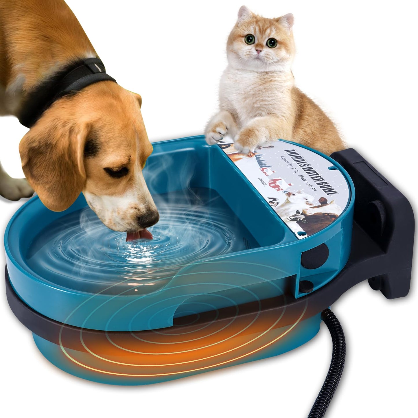 MUDUOBAN Heater Water Bowl with Anti Chew Cord Outdoor Heated Waterer with Float Valve Auto Refill for Pet,Dog,Cat,Chicken,Rabbit