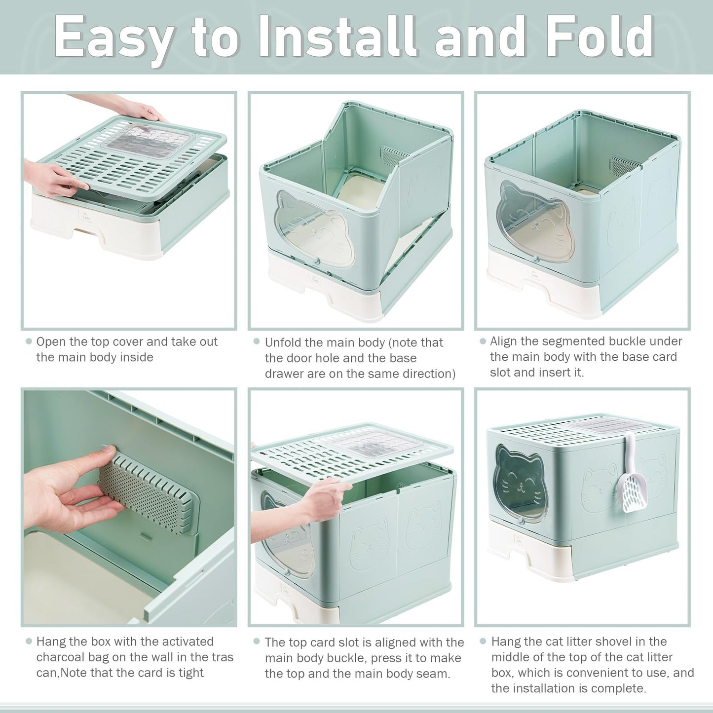 HelloMiao Fully Enclosed Cat Litter Box with Lid, Foldable Extra Large Cat Toilet, Drawer Type Cat Litter Tray with Plastic Scoop, Suitable for Cats Under 17.6Ib(8kg)