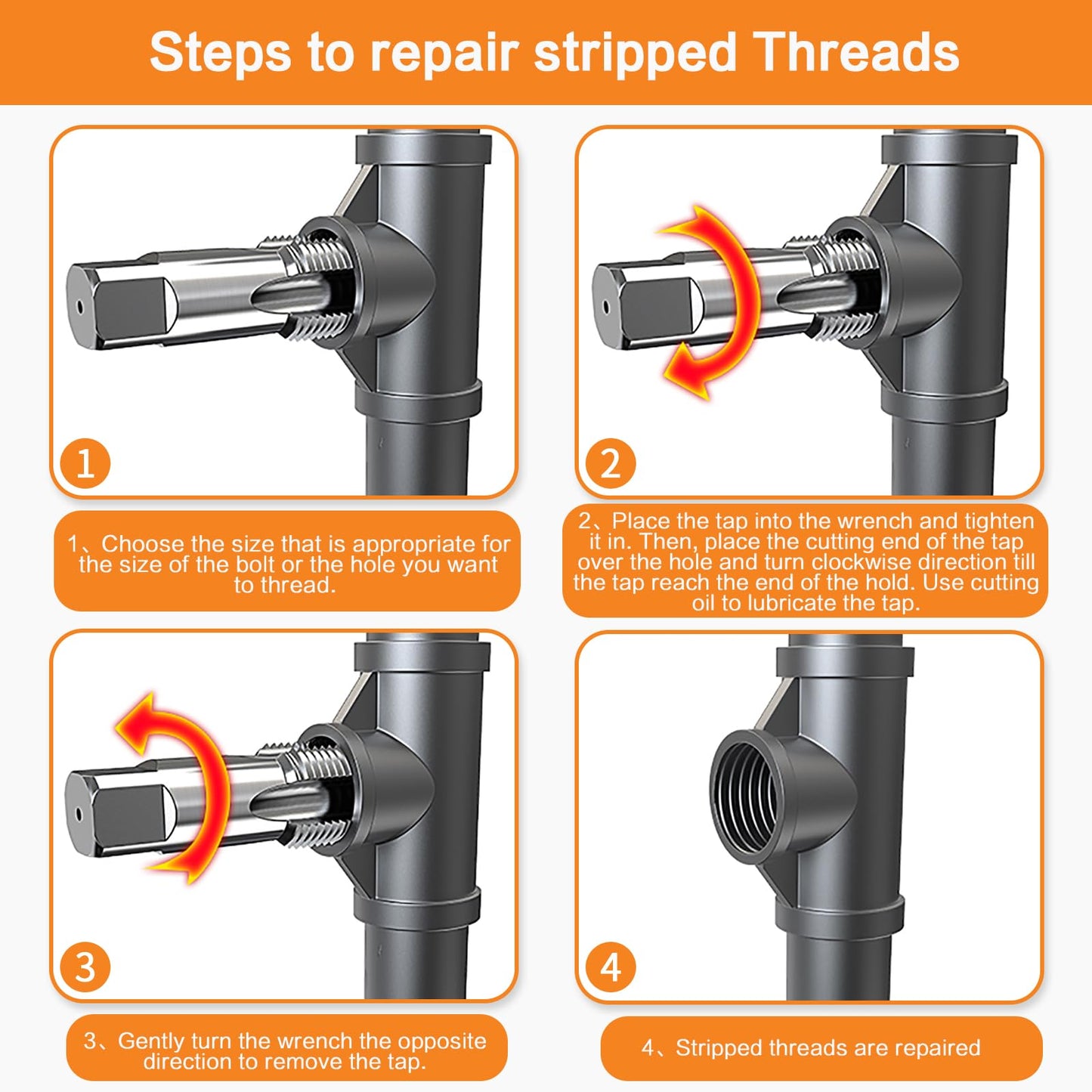 6-Piece NPT Pipe Tap Set, Precision Carbon Steel NPT Tap Set for Clean Accurate Threads, 1", 3/4", 1/2", 3/8", 1/4", 1/8" NPT Tap, Perfect for Plumbers Mechanics DIYers, with Durable Plastic Case