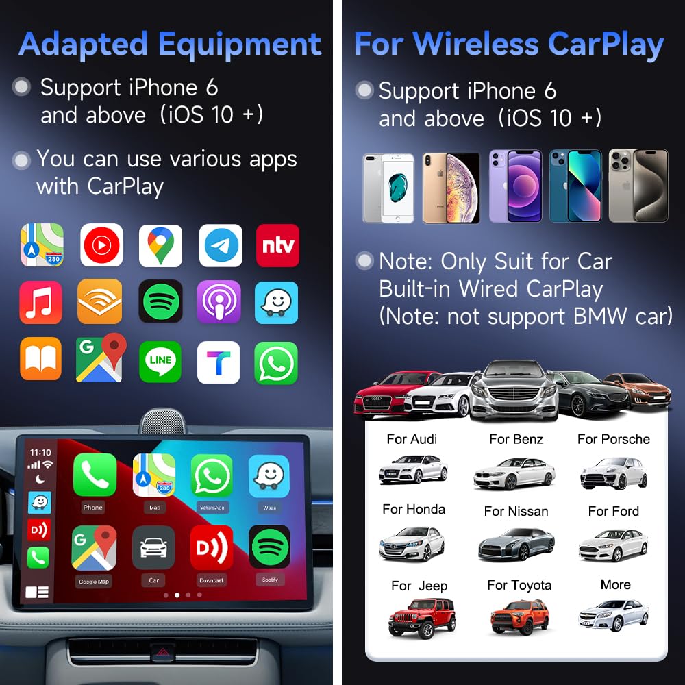 Carlinkit CarPlay Wireless Adapter MiNi SE 2025 - Auto Connect Online Update for iPhone, CarPlay Wireless Adapter Convert OEM Wired CarPlay Cars, Wired to Wireless Plug & Play Dongle