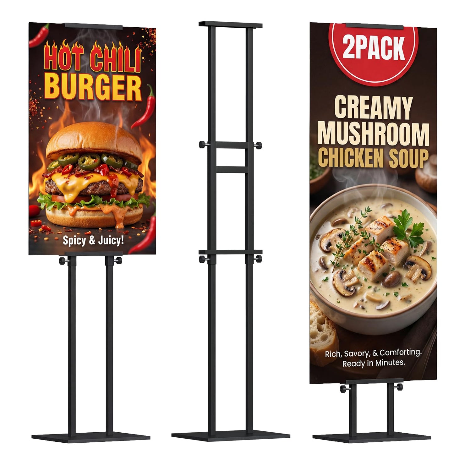Noliven 2 Pack Poster Stand for Display, Double-Sided Pedestal Sign Holders, Adjustable Height Up to 82", Heavy Duty Floor Stand with Non-Slip Base, for Advertising and Poster Displays