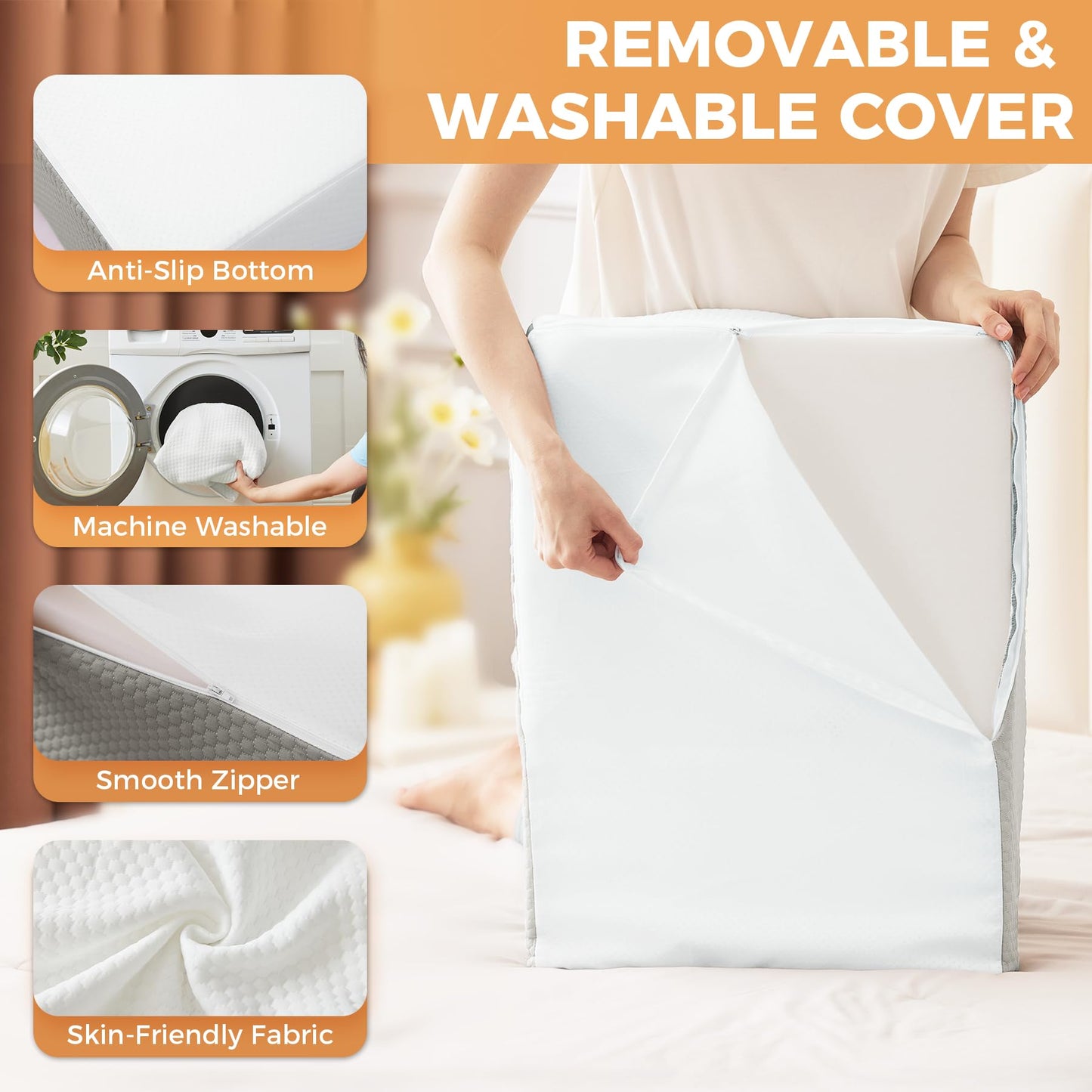 BIEEZZK Leg Elevating Pillow, Leg Elevation Pillows for After Surgery, Swelling, Leg Pillow Elevation Blood Circulation, Leg Pillow for Pain Relief, Knee Pillow for Rest, 23.6×16.8×8 Inch White/Grey